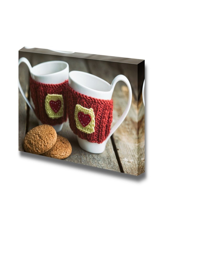 Modern Canvas Wall Art - Knitted Woolen Cups on Wooden Table | Stretched Gallery Canvas Print Ready to Hang - 12x18 inches - Perfect for Living Room, Bedroom & Office Decor
