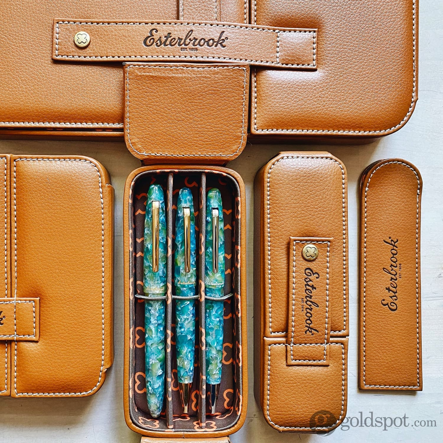Esterbrook Double Pen Nook Case - Premium British Tan Leather Pen Holder for Fountain Pens & Ballpoints | Perfect for Office, School & Travel Organization