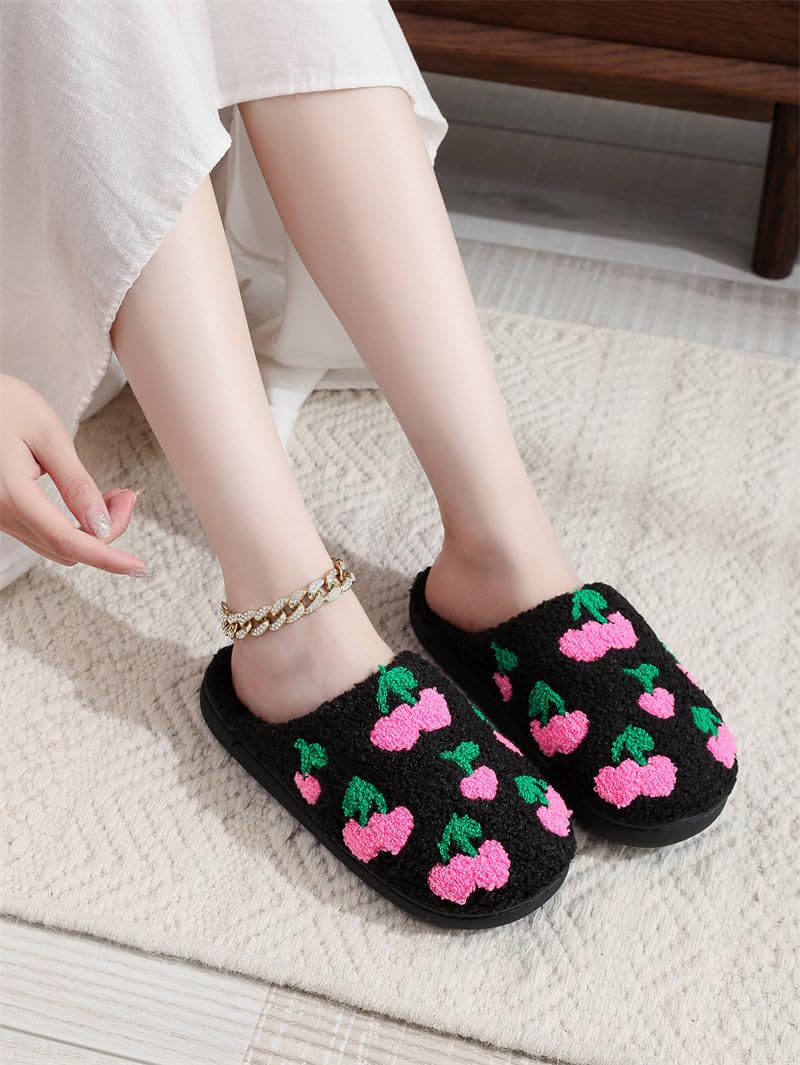 Women's Fuzzy Fruit Pattern Slippers - Cozy Indoor House Shoes for Relaxing at Home, Lounging & Comfortable Wear