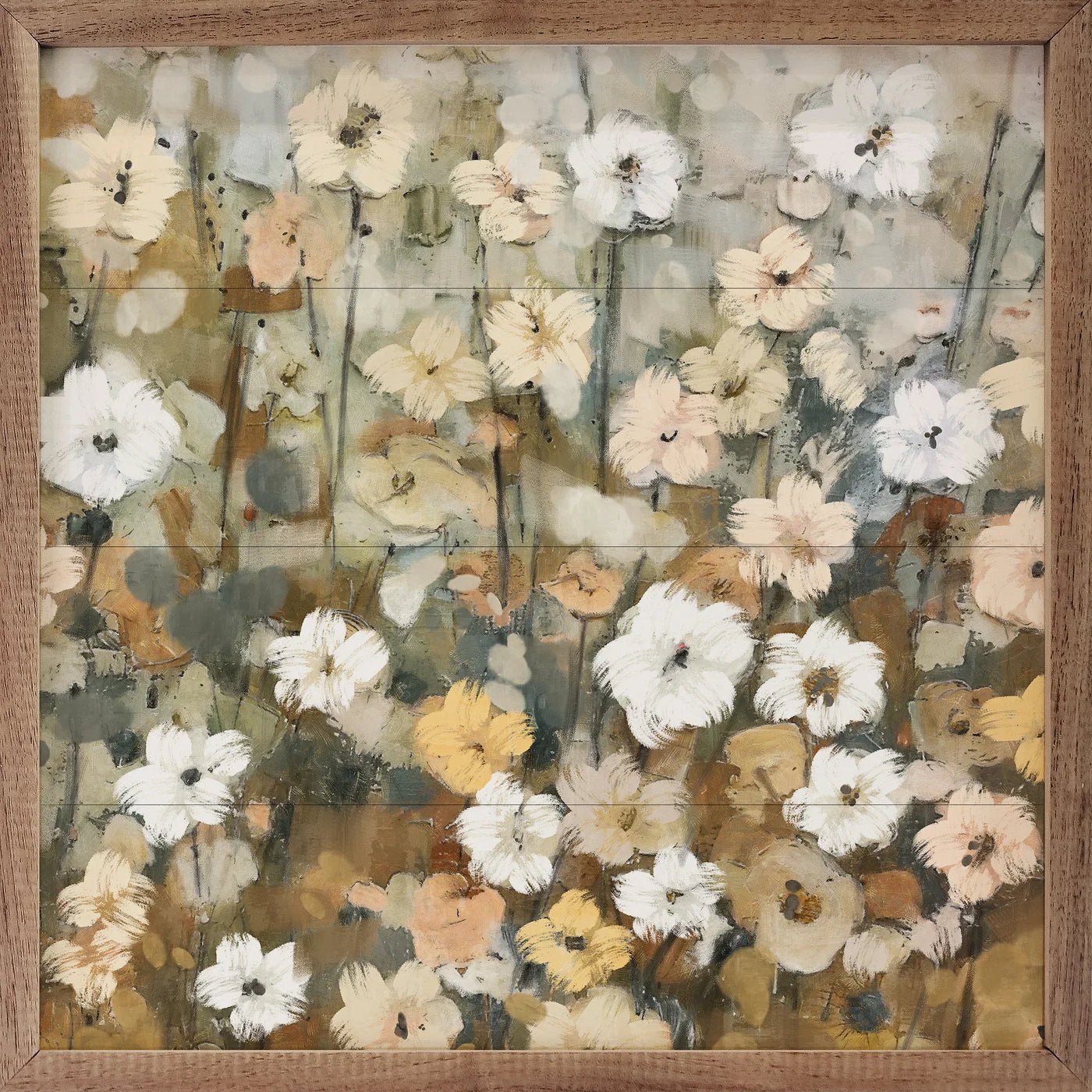 Nina Blue Abstracted Florals 3 Neutral Wood Framed Print - Modern Botanical Wall Art for Living Room, Bedroom & Office Decor