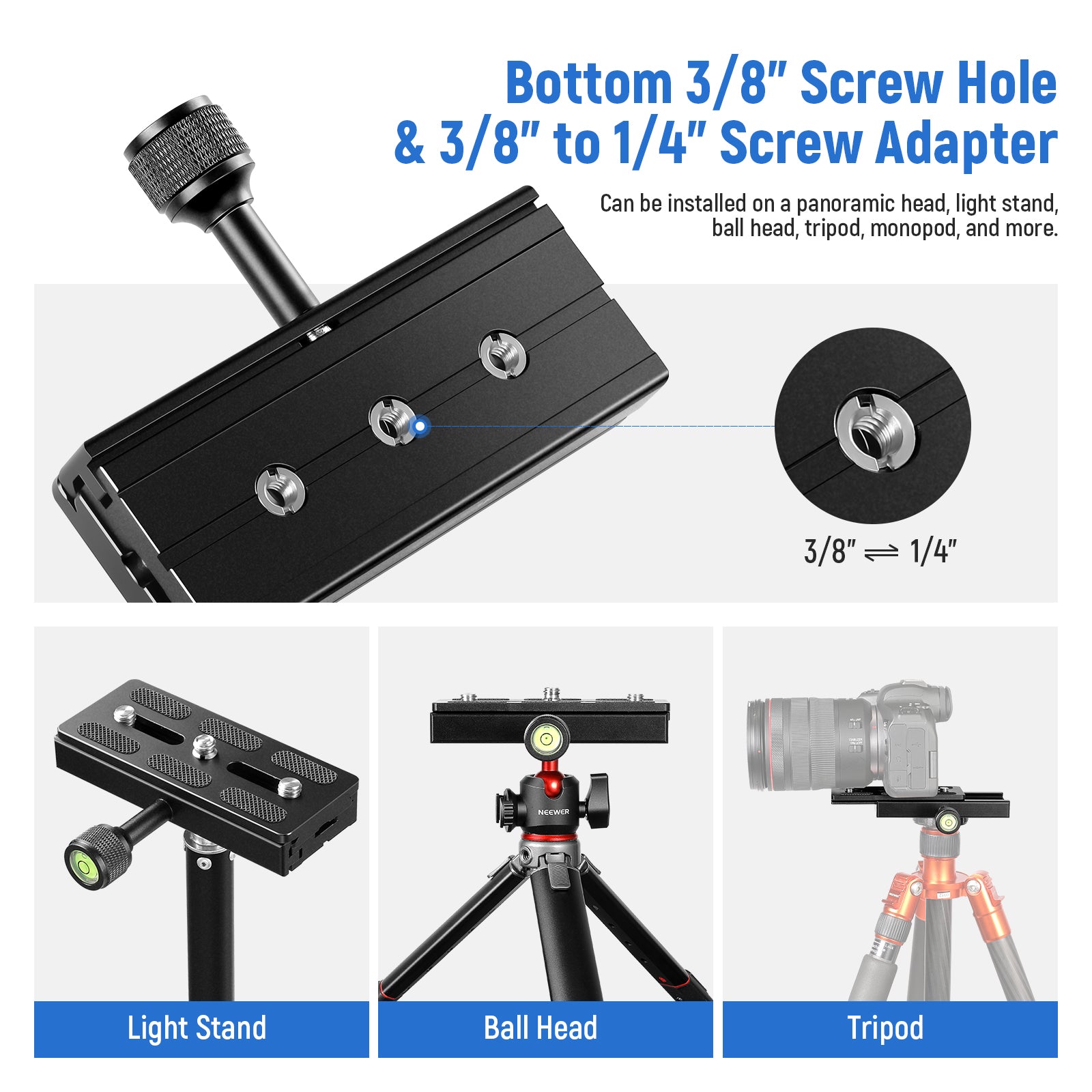 NEEWER QS 120 120mm Quick Release Plate - Compatible with DSLR Cameras, Video Cameras & Tripods - Perfect for Photography, Videography & Studio Setup