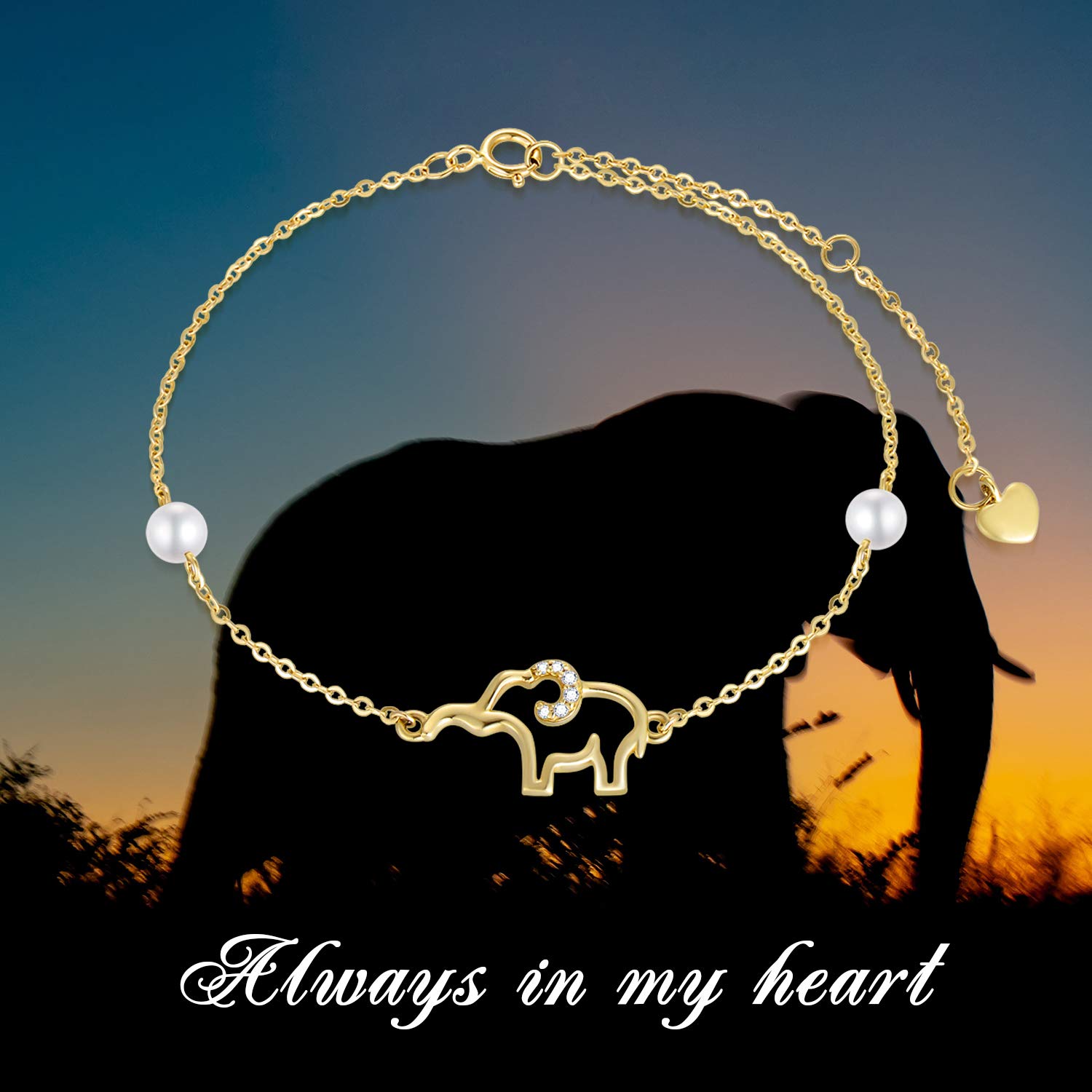 SISGEM 10k Gold Diamond Elephant Anklet for Women - Elegant Lucky Ankle Bracelet Jewelry Gift for Sister, Wife, or Her (8.6