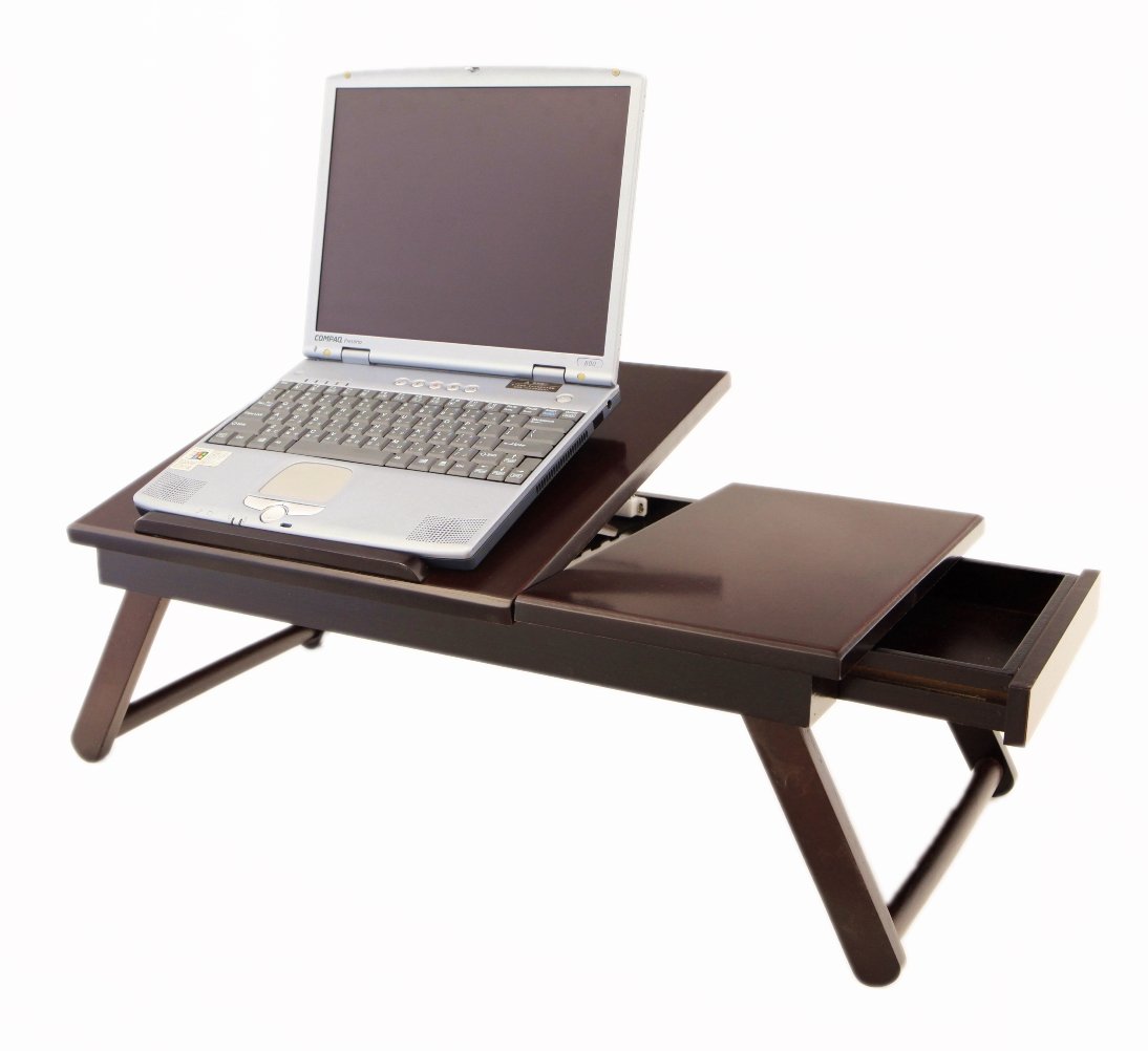 Frenchi Furniture Lap Desk - Dark Cherry Wood Laptop Tray for Bed, Sofa & Couch - Portable Writing & Work Surface for Home Office, Studying & Remote Work
