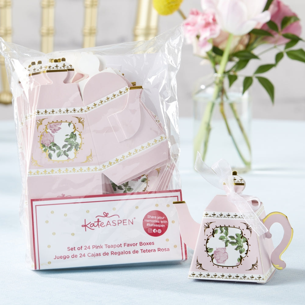 Whimsical Pink Tea Party Favor Boxes - Set of 24 Mini Teapot Gift Boxes for Bridal Showers, Baby Showers & Birthday Parties