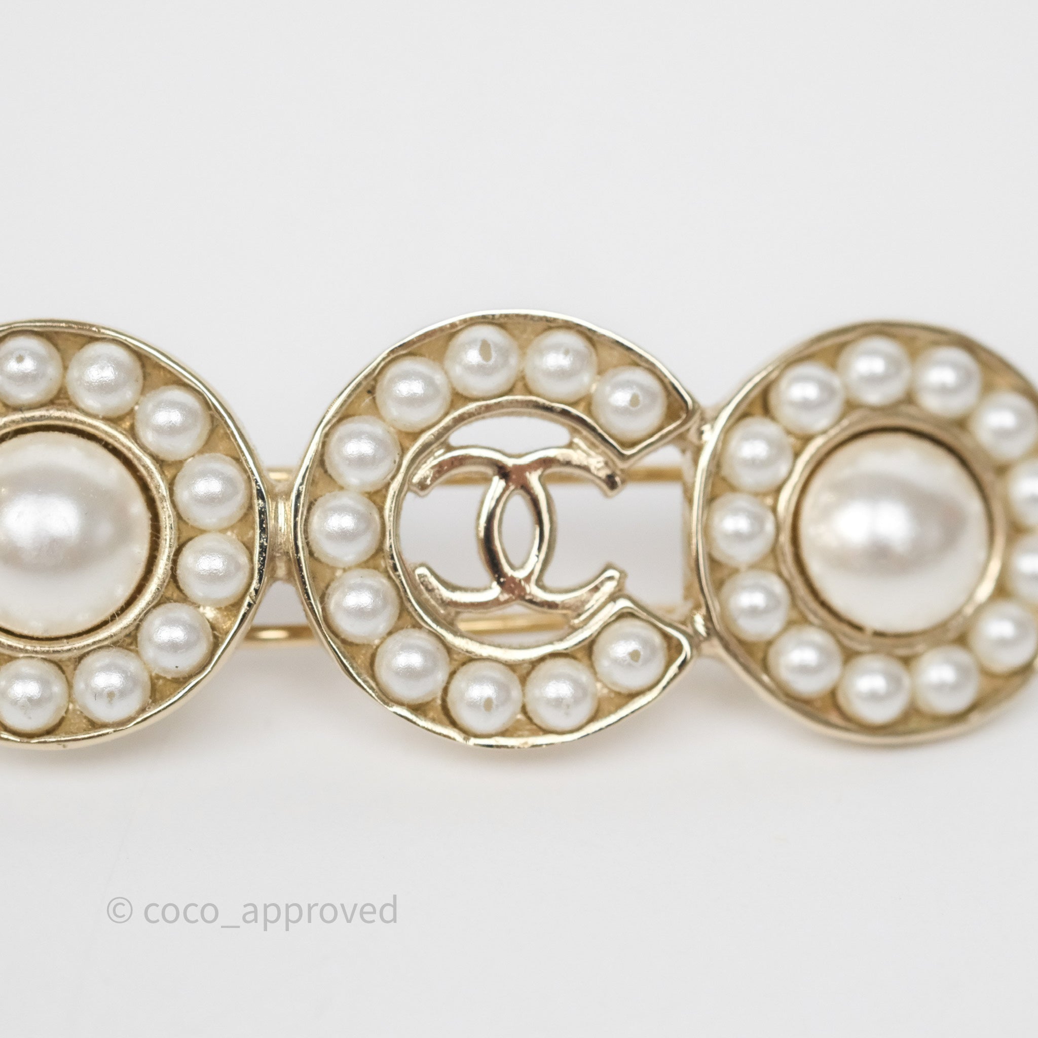 Chanel CC Coco Pearl Hair Clip Gold Tone 21P - Elegant Hair Accessory for Women, Perfect for Parties, Weddings & Special Occasions