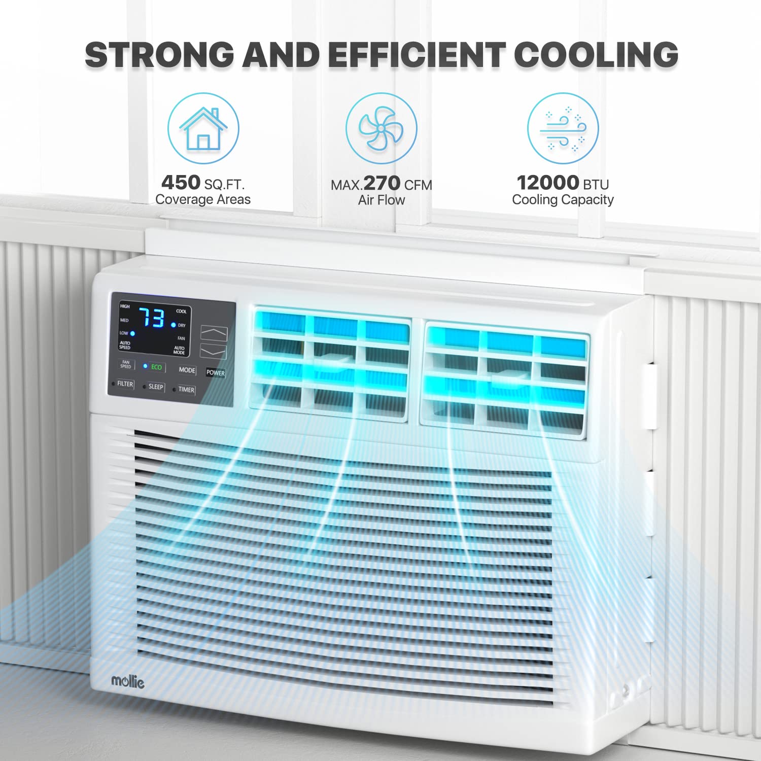 12000 BTU Window Air Conditioner - Powerful Cooling for Rooms Up to 450 Sq.Ft | 3-Speed Modes, Programmable Timer | Perfect for Bedrooms, Living Rooms & Home Offices