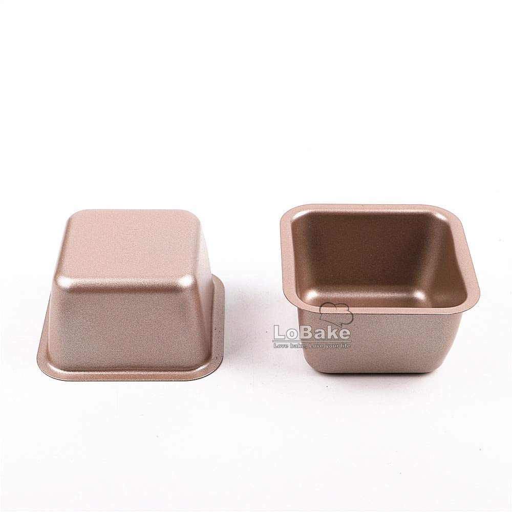 6-Piece Mini Square Nonstick Carbon Steel Cake Molds - Golden Baking Pans for Loaf, Cheese, Tart & Jelly - Perfect for DIY Baking, Home Kitchens & Professional Bakeries