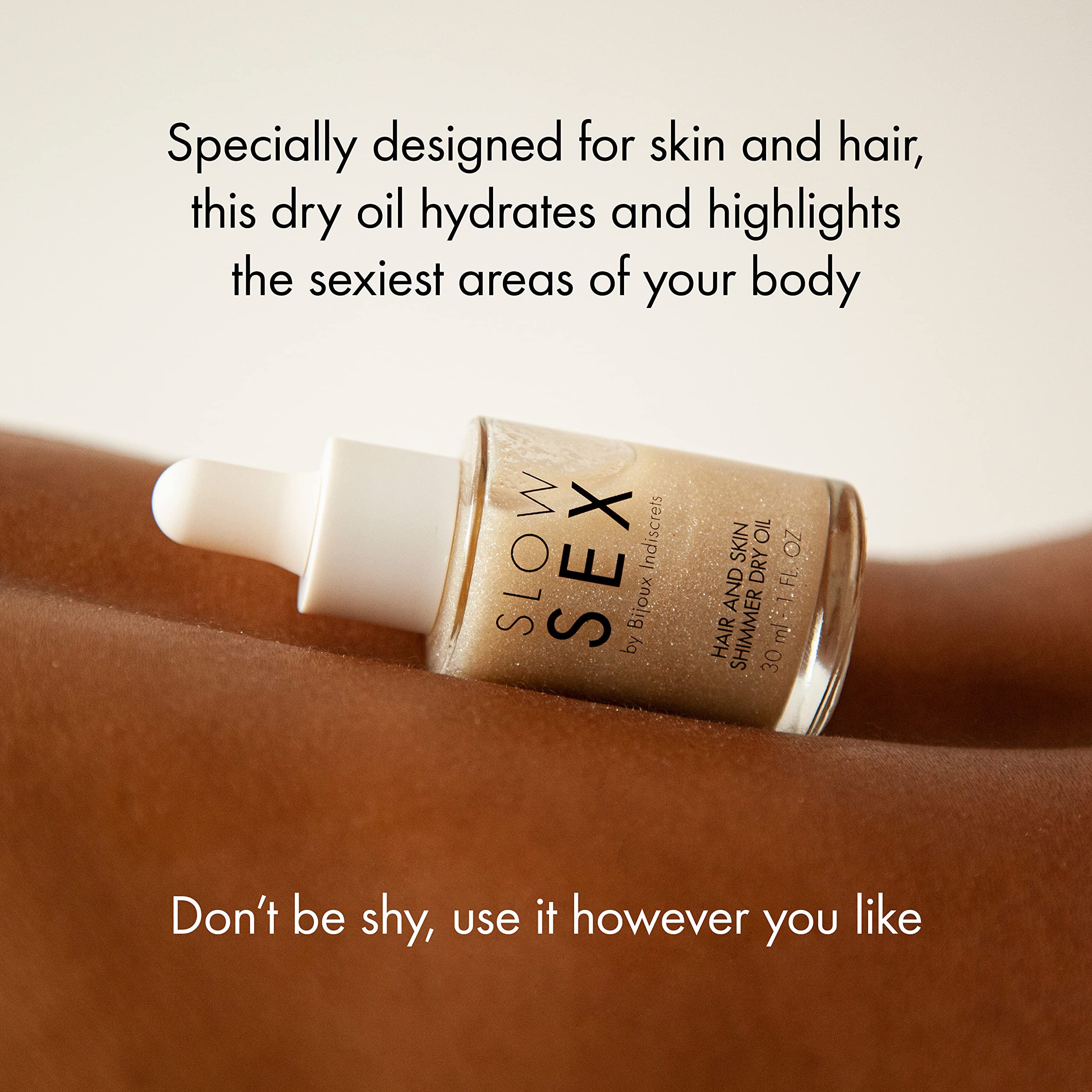 Slow Sex Line Shimmer Body Oil for Women - Coconut Scented Hair & Skin Moisturizer - Hydrating Dry Skin Care with Shimmer - Perfect for Date Nights & Glowing Skin Makeup Prep