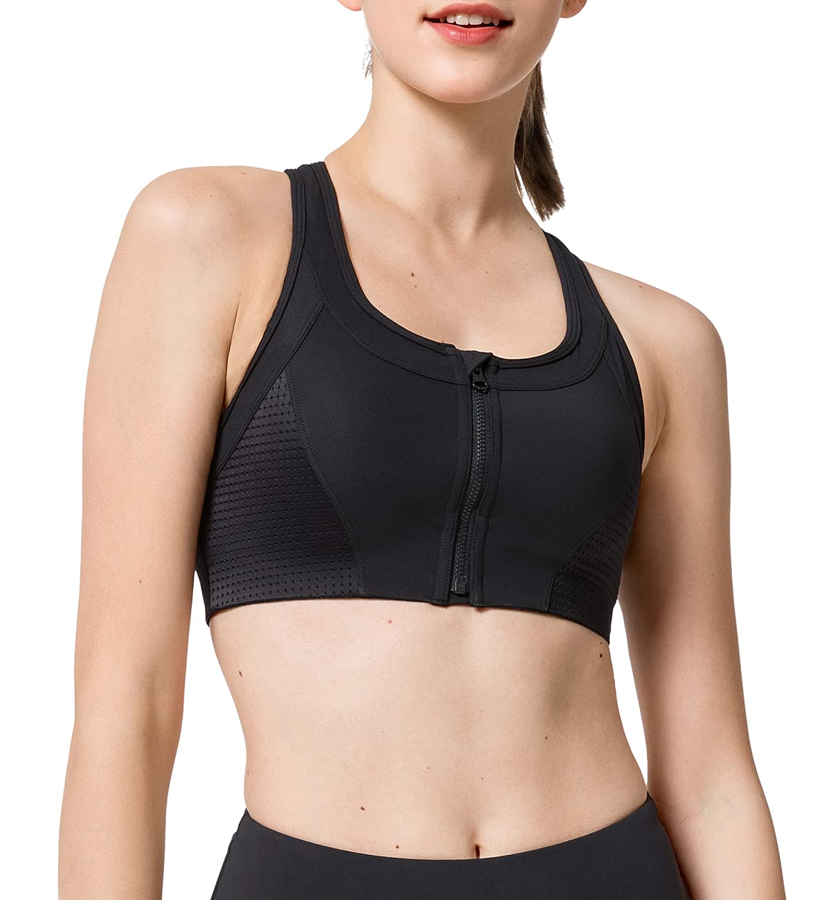 Yvette Women's High Impact Sports Bra - High Neck, Removable Pads, Supportive Workout Top for Running, Yoga & Gym - Breathable Hollow Design for Maximum Comfort