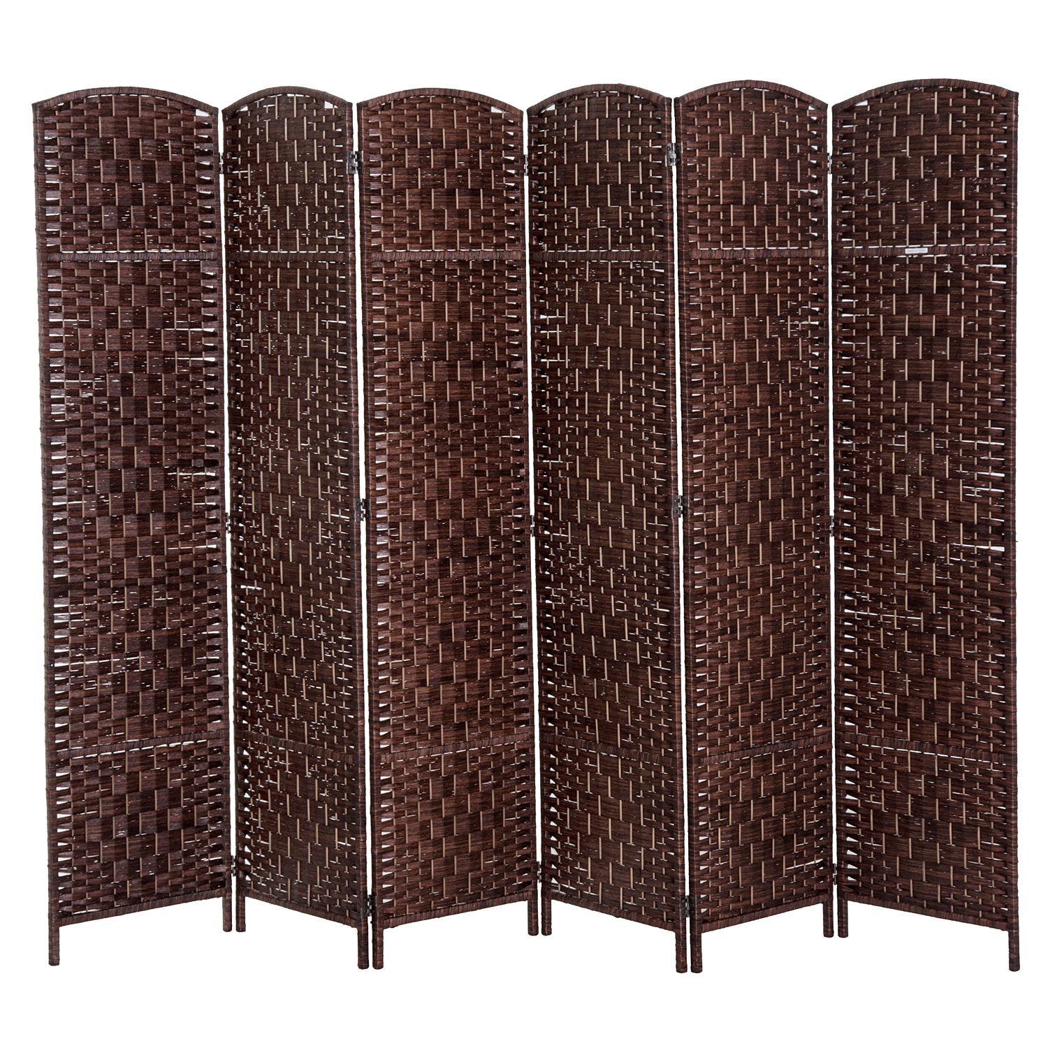 HOMCOM 6FT Tall 6-Panel Folding Privacy Screen - Portable Wicker Weave Room Divider for Bedroom, Home Office, Living Room - Brown Partition Wall for Space Separation & Decoration