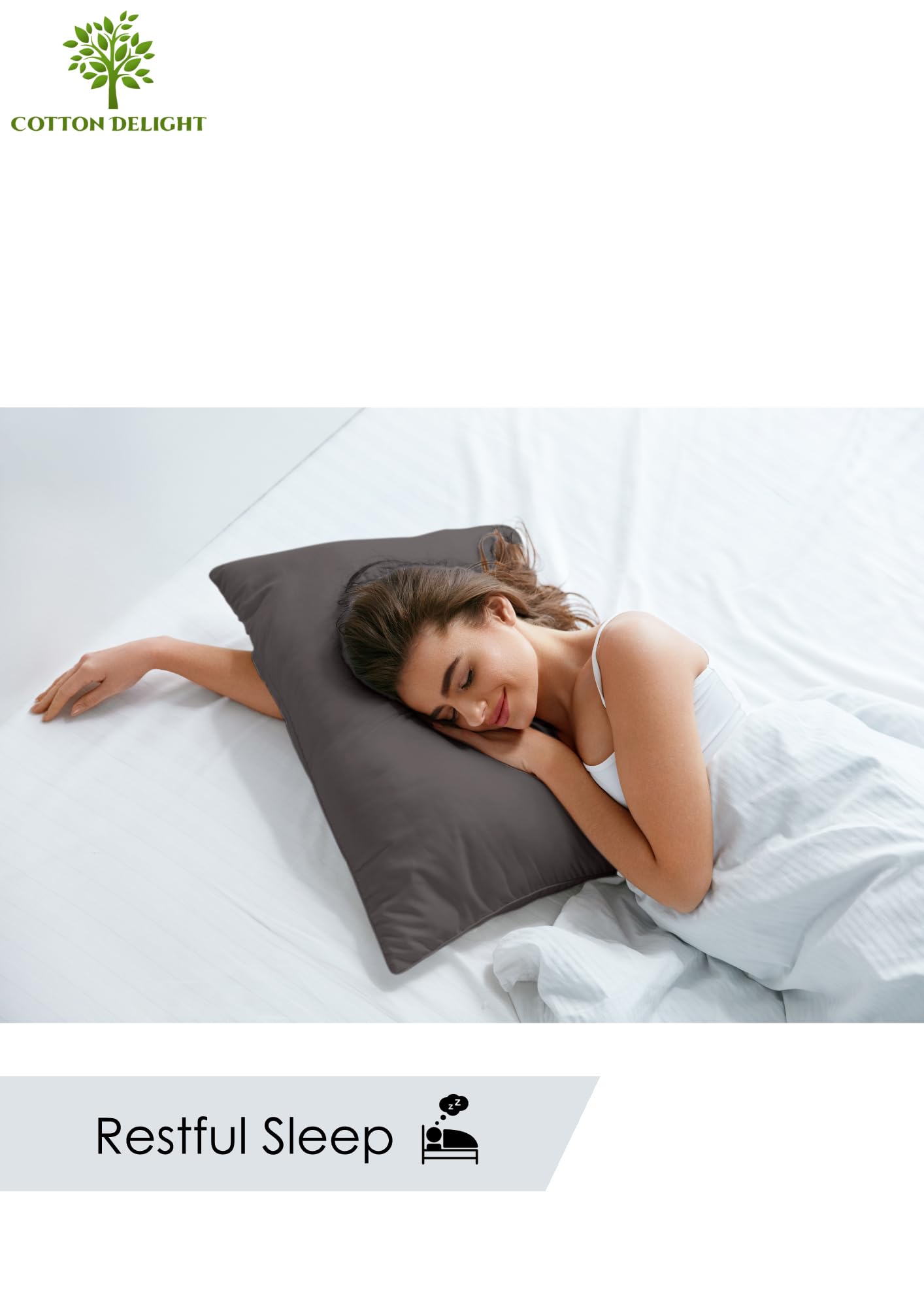 Premium 100% Natural Cotton Pillowcases Set of 2 - 600 Thread Count, Soft Grey Standard Size (20x26 Inches) for Ultimate Comfort - Perfect for Bedroom, Guest Room, and Hotel Use