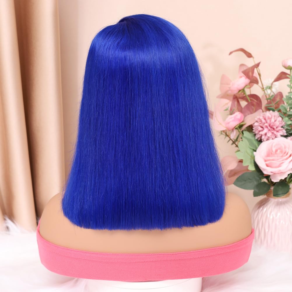 13x4 HD Lace Front Blue Human Hair Wig - Pre Plucked Bob Wig with 180% Density | Glueless Brazilian Short Bob Wigs for Black Women | Natural Hairline & 12 Inch Length | Perfect for Cosplay, Daily Wear & Special Occasions