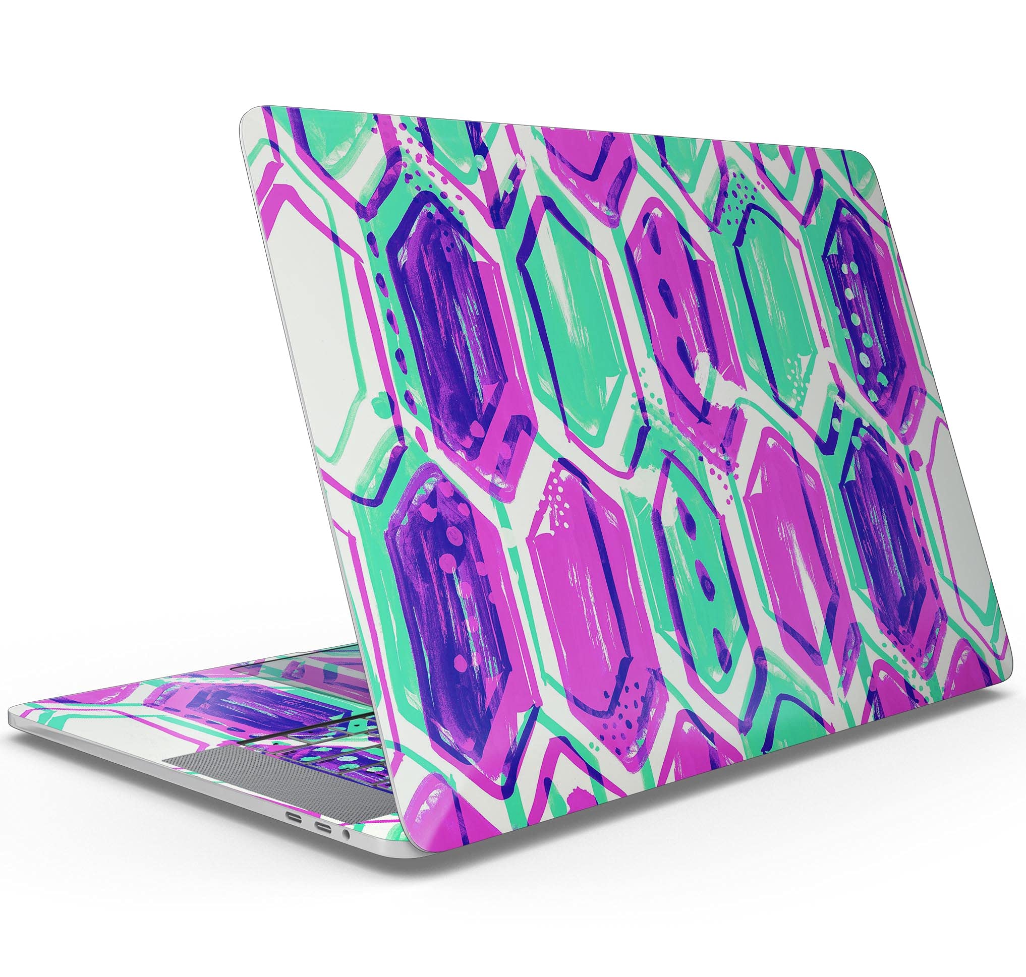 Neon Blurry Hexagons Full-Body Wrap Scratch Resistant Decal Skin Kit for MacBook 13