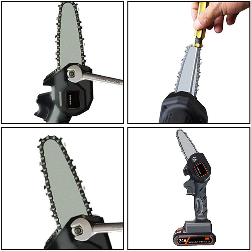 4 Inch Mini Electric Chainsaw - 24V Rechargeable Battery Powered Cordless Chainsaw for Pruning, Wood Cutting & DIY Projects | Perfect for Garden Trimming, Camping & Home Improvement