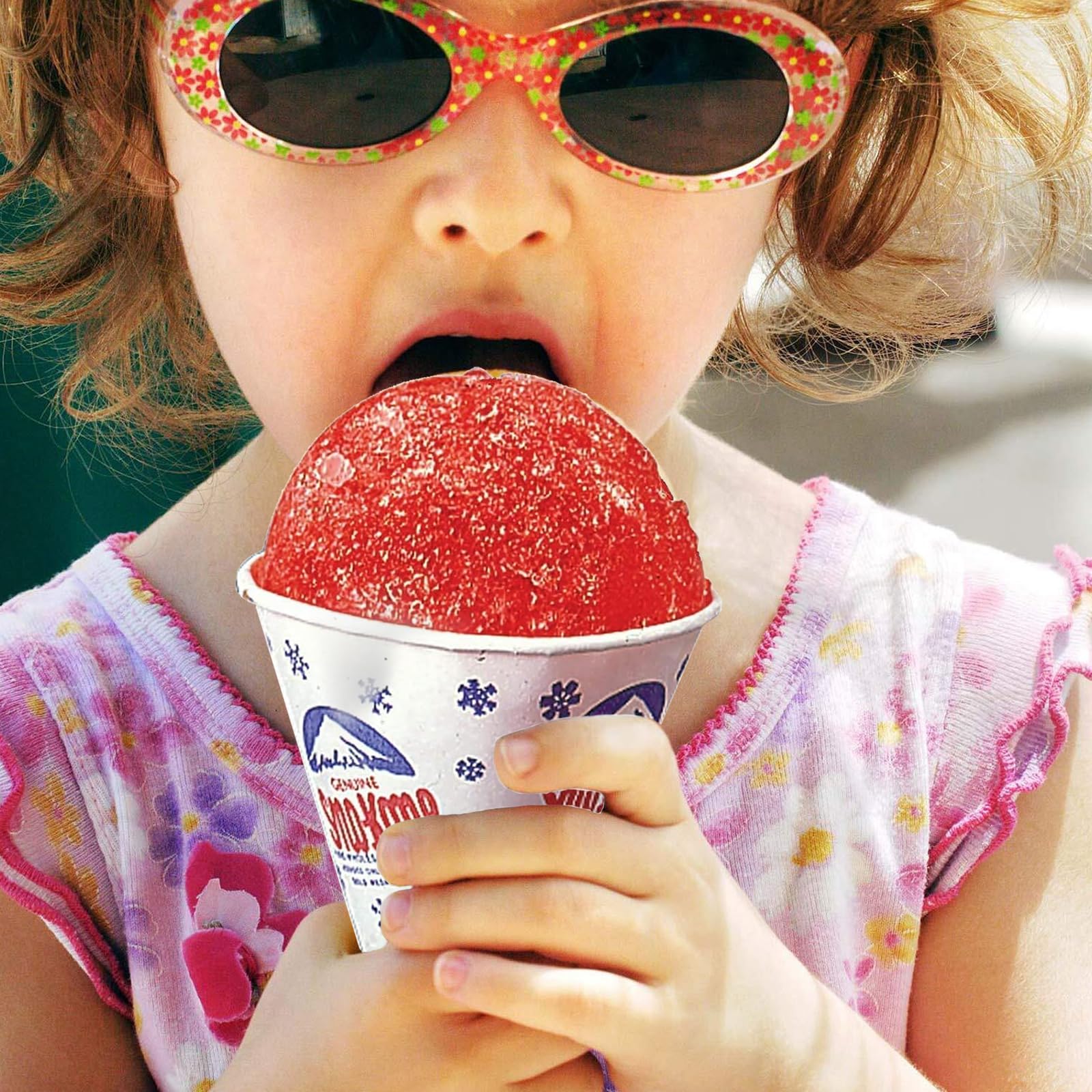 100 Pack 6oz Snow Cone Cups with 100 Neon Spoon Straws (200 Count Total) - Perfect for Summer Parties, Carnival Treats & Concession Stands