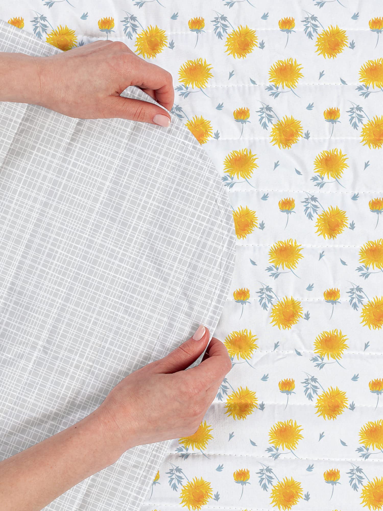Ambesonne Reversible Twin Size Bedspread Set - Yellow Flower & Autumn Chrysanthemum Design with Fall Leaves, Microfiber Comforter & Pillow Shams in Pale Orange Blue Grey - Perfect for Seasonal Home Decor, Guest Room Bedding, and Nature-Inspired Bedroom Themes