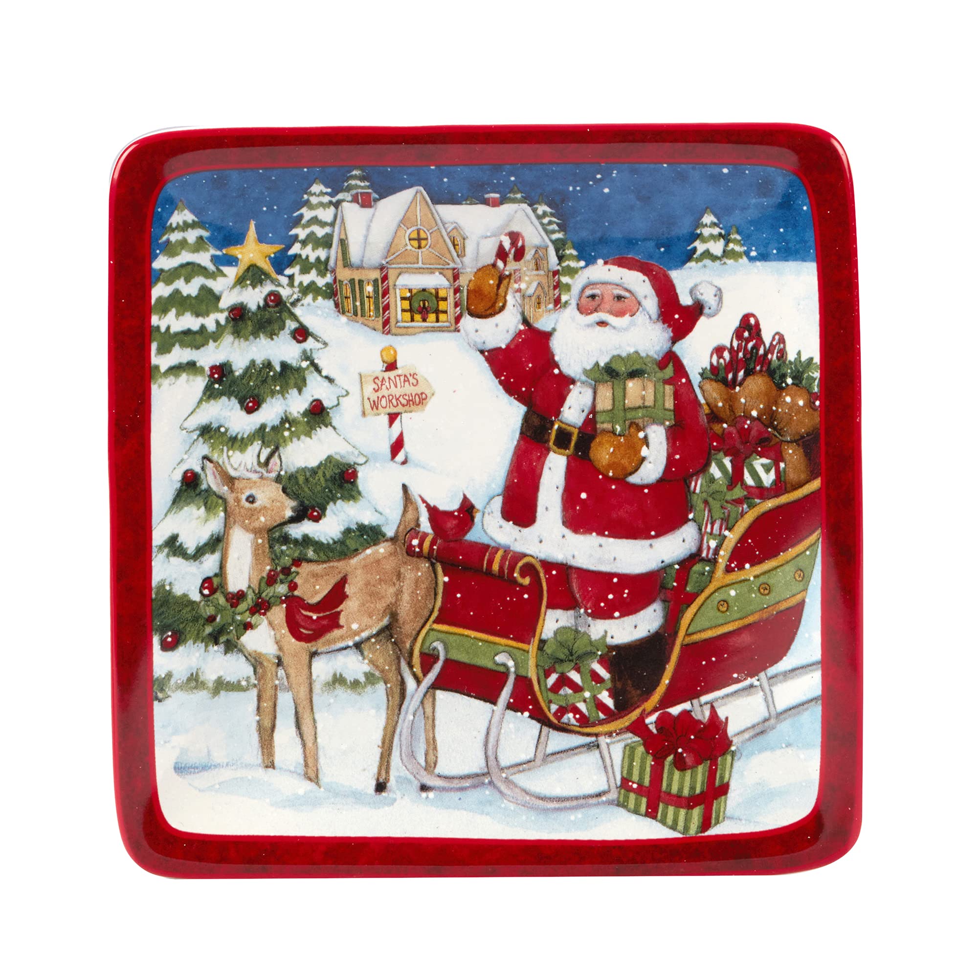 Certified International Santa's Workshop 6-Inch Canape Plates, Set of 4 - Perfect for Holiday Parties, Luncheons & Snack Serving