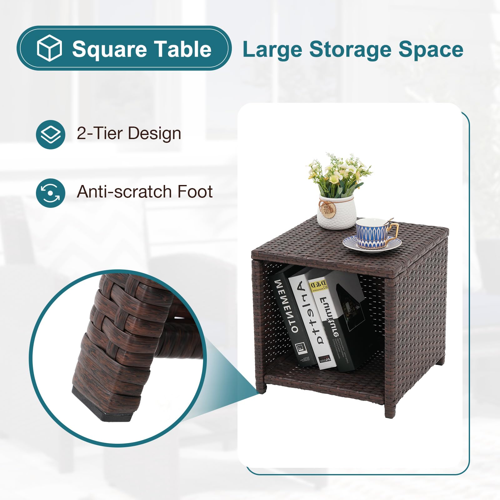 OC Orange-Casual 5-Piece Patio Conversation Set with Cushions - Brown Wicker Chairs, Ottoman & Storage Table - Outdoor Furniture for Backyard, Garden, Porch, Balcony - Perfect for Relaxing, Entertaining & Lounging in Your Outdoor Space