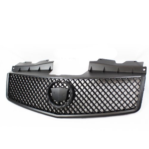 VIOJI Black ABS Plastic V-Style Mesh Grille with Removable Crest & Wreath Emblem for 2003-2007 Cadillac CTS - Front Bumper Replacement & Car Customization Upgrade
