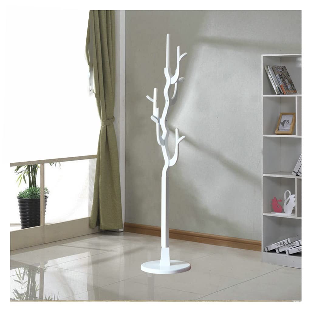MEING Freestanding Wooden Coat Rack with 9 Hooks - Easy to Assemble Entryway Coat Tree for Bedroom, Office, Hallway & Closet Organization - Perfect for Hanging Coats, Hats, Bags & Scarves (White)