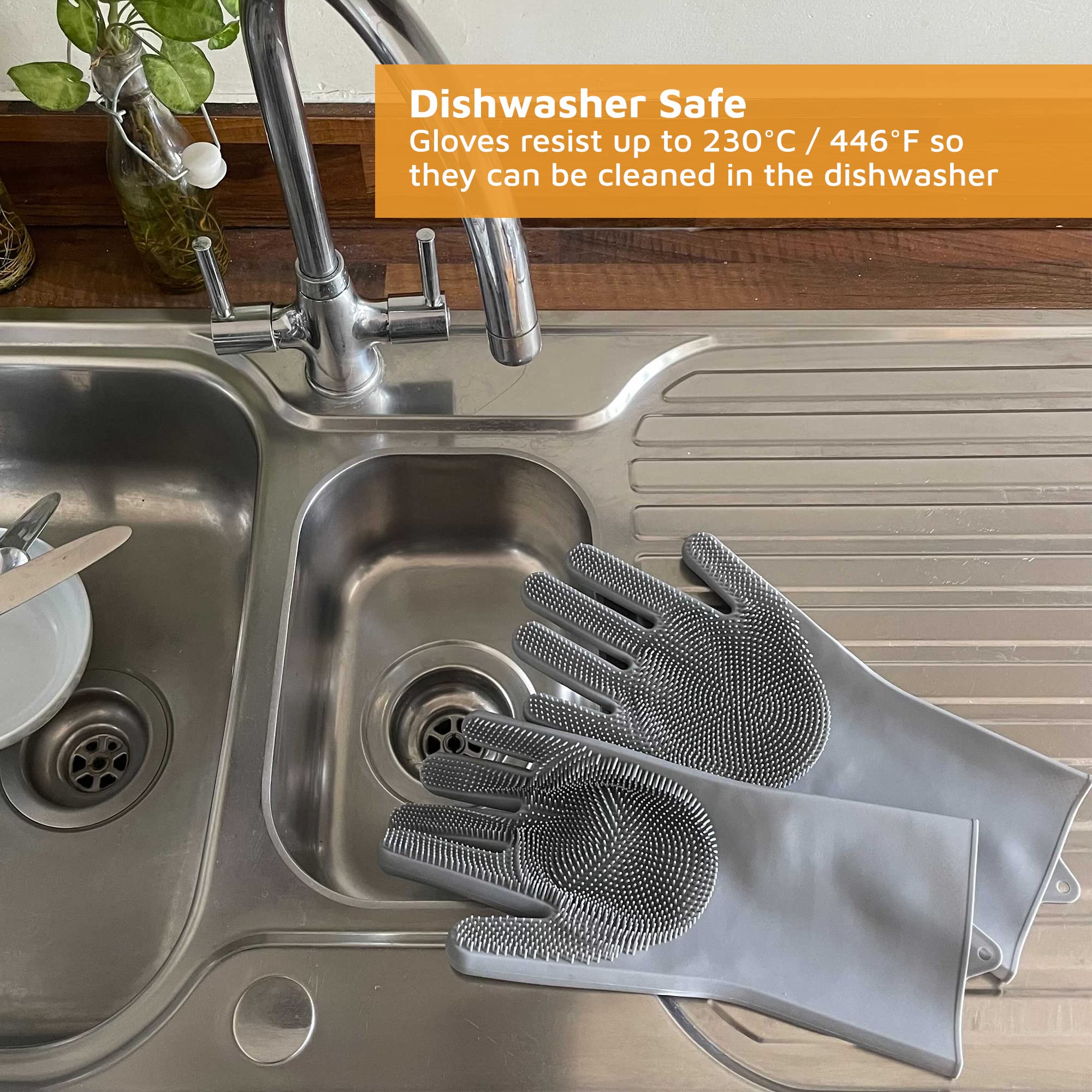 Premium Silicone Cleaning Gloves with Bristles - 33.5x16cm Dishwashing & Kitchen Gloves - Non-Rubber, Durable & Comfortable for Washing Dishes, Household Chores & Deep Cleaning - Ideal for Kitchen, Bathroom & Outdoor Use by Jean Patrique
