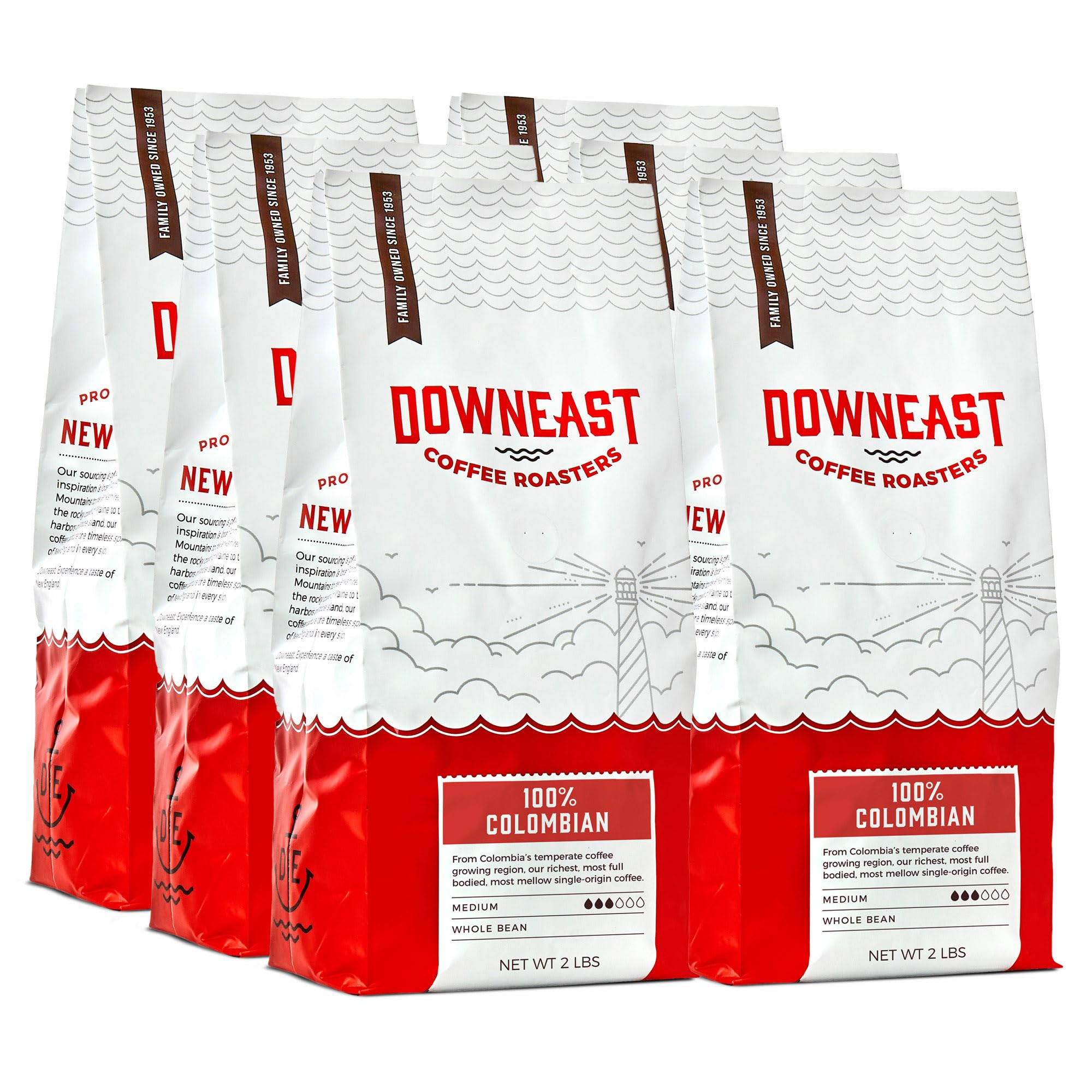 Premium 100% Colombian Arabica Whole Bean Coffee - Medium Roast, Dark Chocolate Notes - 2lb Bag (Pack of 6) | Select Central & South American Highlands | Perfect for Home Brewing, Office Use & Gifts