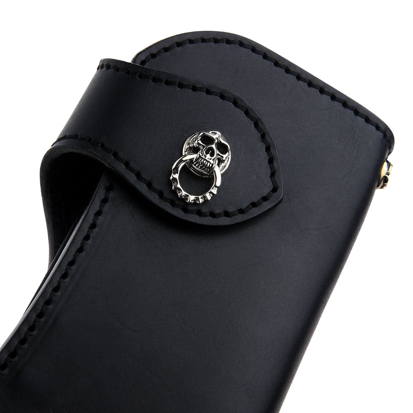 Skull Silver Cowhide Leather Biker Wallet for Men - Premium RFID Blocking Motorcycle Wallet with Chain - Perfect for Bikers, Riders & Travelers
