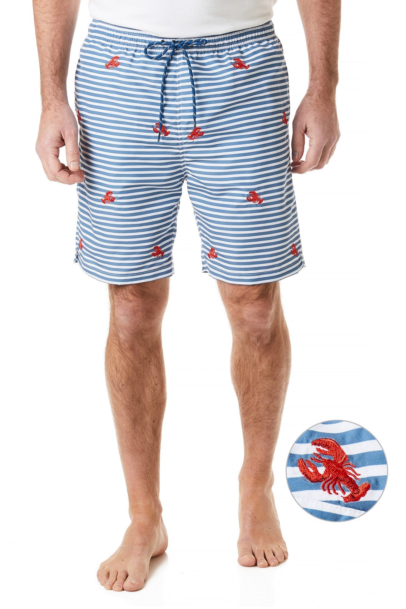 Sandbar Swim Suit Storm Stripe with Red Lobster - Stylish Women's Bathing Suit for Beach, Pool & Summer Vacations