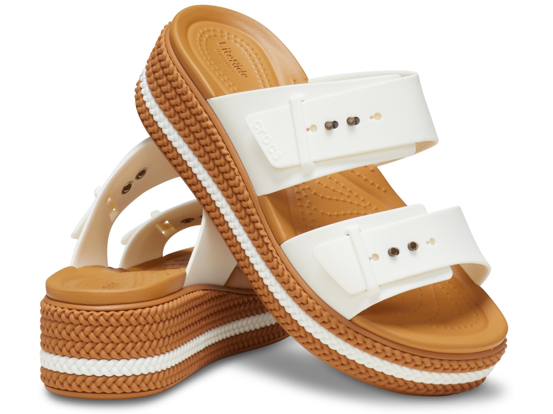 Crocs Women's Brooklyn Buckle Low Wedge Sandals - Comfortable Slip-On Shoes for Walking, Travel & Casual Wear