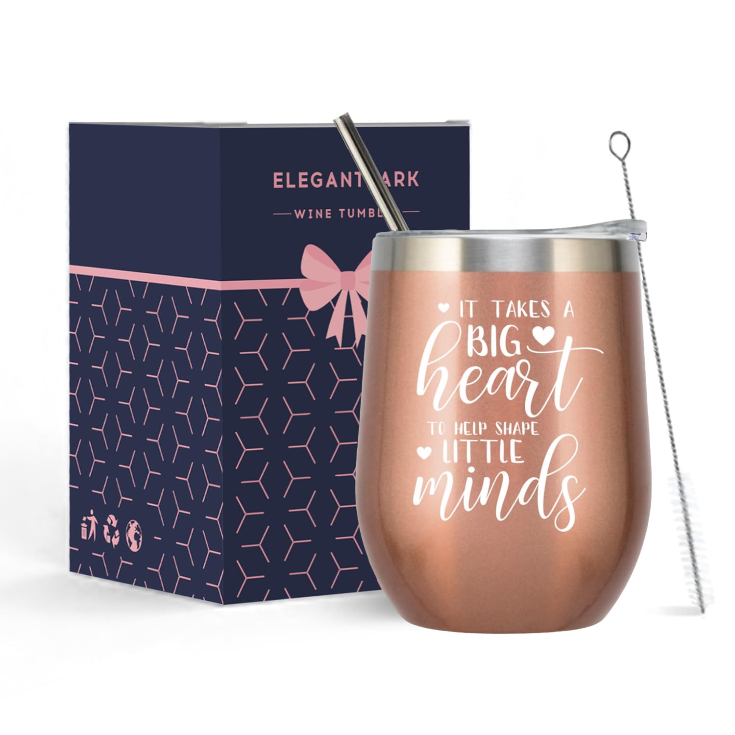 ELEGANTPARK 12oz Rose Gold Stainless Steel Tumbler with Lid and Straw - Perfect Teacher Gift for Women, Birthday, Valentine's Day, Graduation, Christmas & Appreciation - Ideal for Classroom, Office, Travel & Daily Hydration