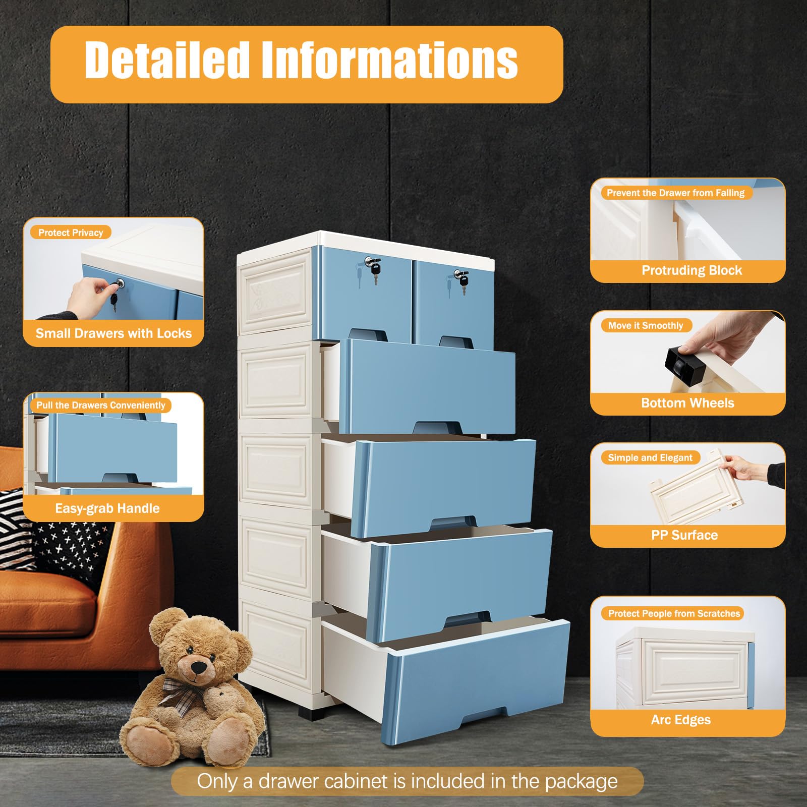 6-Drawer Plastic Storage Dresser with Wheels - Kids Bedroom Organizer, 19.7