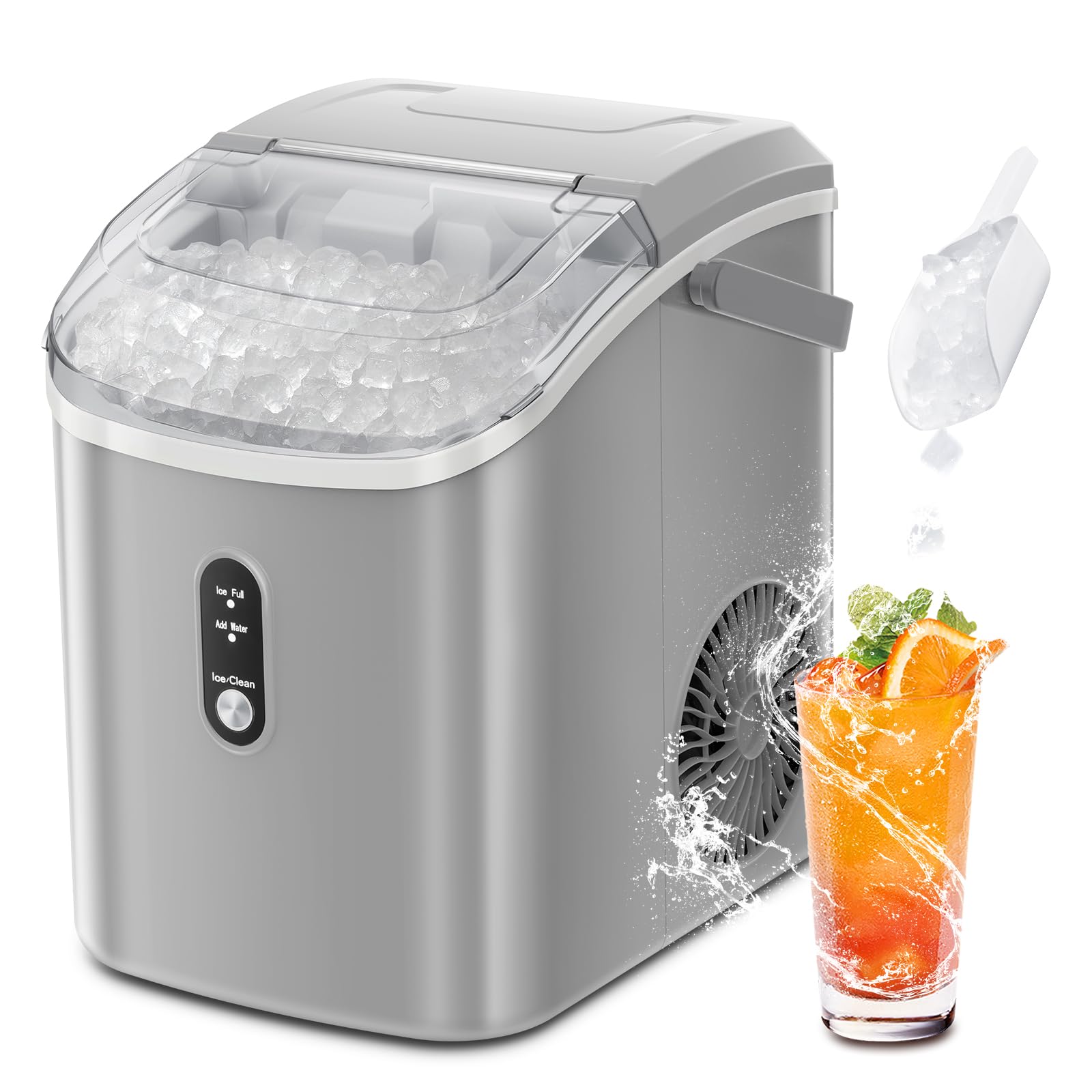 ZAFRO 35.5Lbs/24H Portable Ice Maker with Handle - Fast 7-Minute Ice Making, One-Click Operation, Includes Ice Basket & Scoop (Grey) - Perfect for Home, Office, RV, and Outdoor Parties