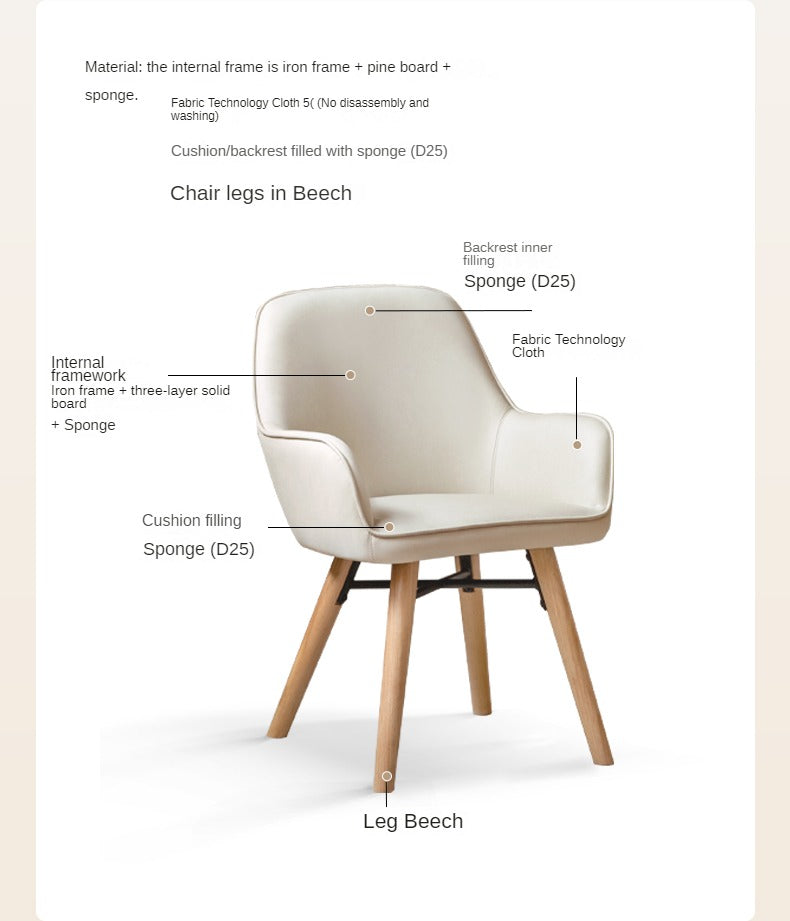 Premium Beech Solid Wood Modern Fabric Soft Back Chair - Ergonomic Office & Home Dining Comfort