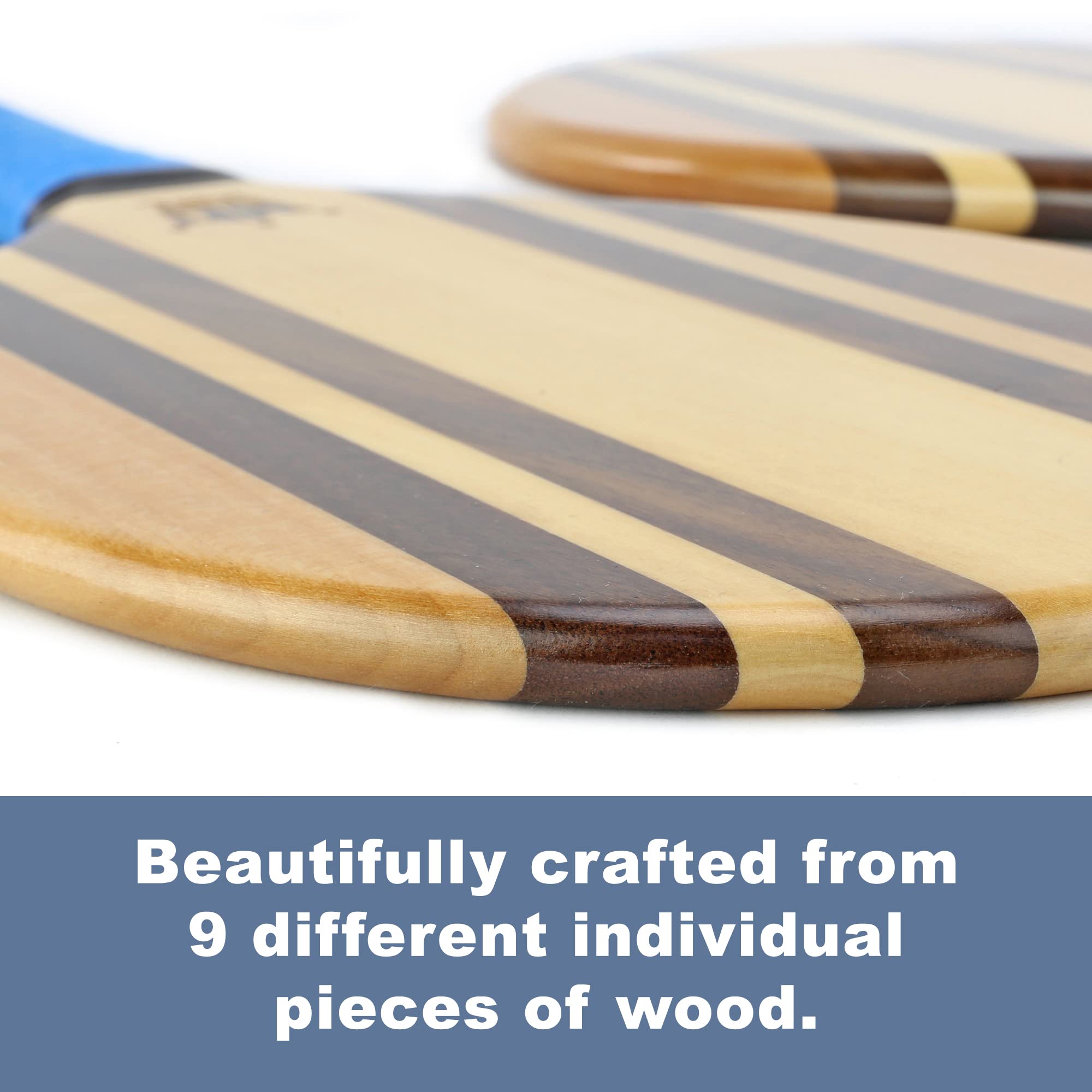 Premium Frescobol Paddle Ball Set - 2 Wooden Paddles, 2 Rubber Balls & Canvas Carry Bag for Beach, Backyard & Outdoor Games - Classic Striped Design for Summer Fun
