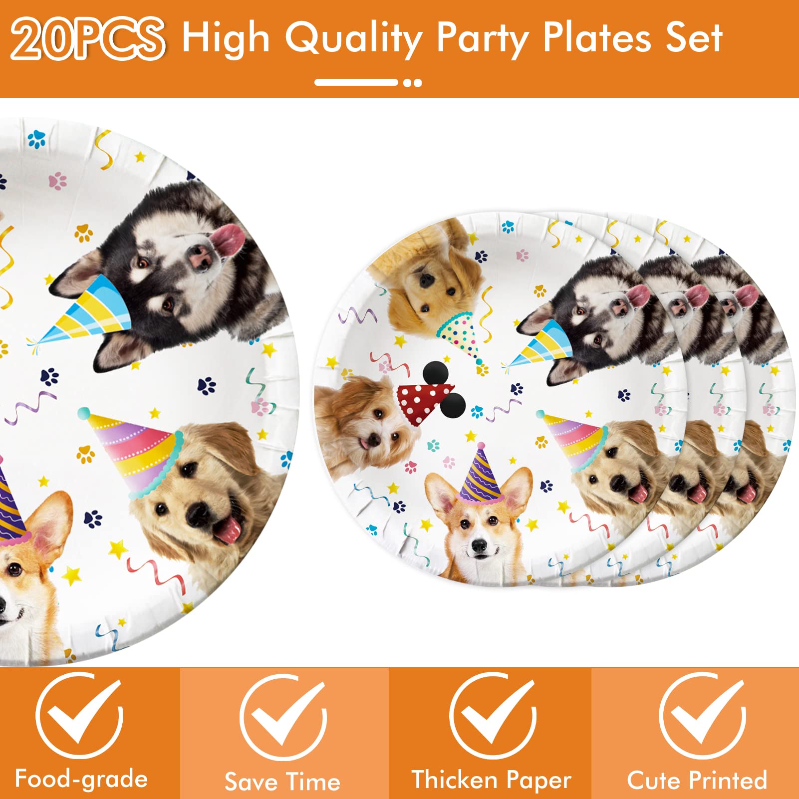 41-Piece Dog Birthday Party Supplies Set - 20 Plates, 20 Napkins & 1 Tablecloth for Puppy Themed Decorations | Perfect for Kids Birthday Parties, Pet Celebrations & Dog-Themed Events