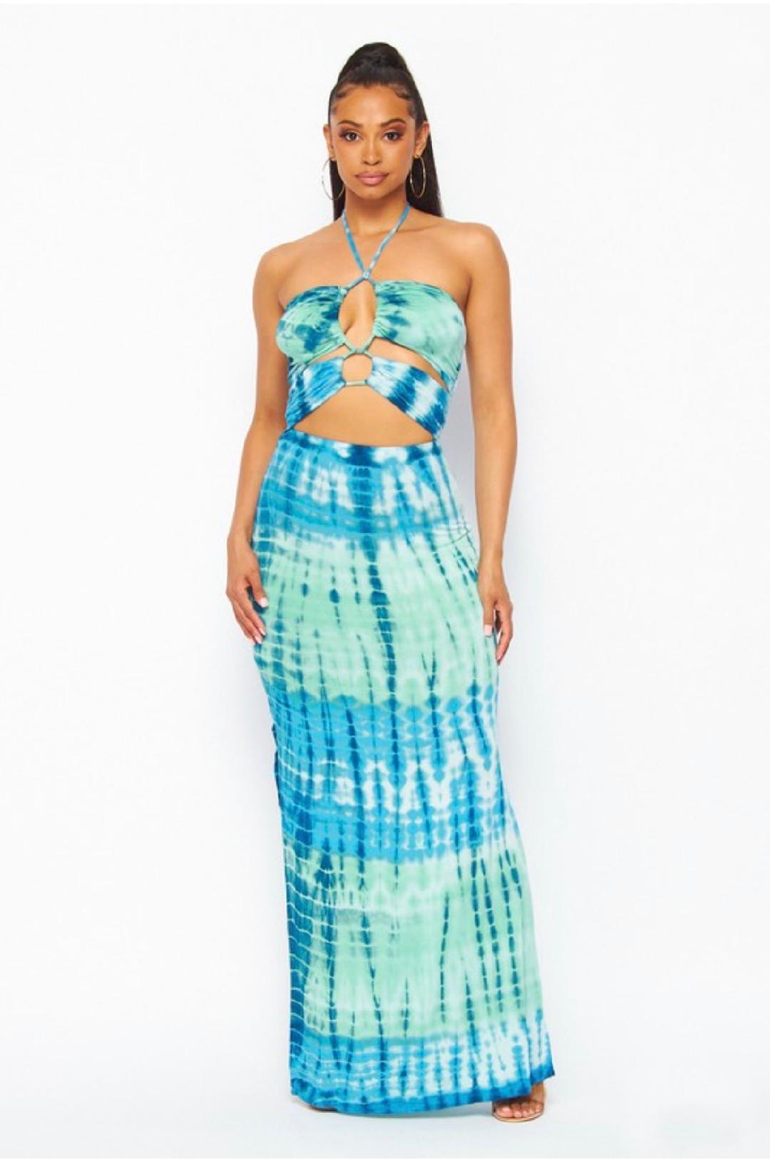 Taylor Tie Dye Cut Out Maxi Dress - Boho Chic Summer Beach Dress for Women, Perfect for Vacations, Music Festivals & Date Nights