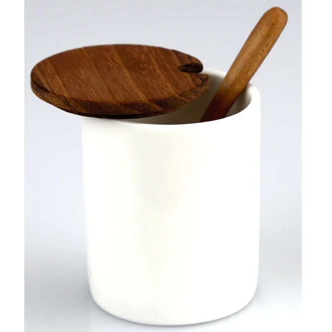 Ceramic Mini Wine Cellar with Teak Wood Lid & Spoon - Perfect for Wine Storage, Kitchen Decor, and Gift Giving