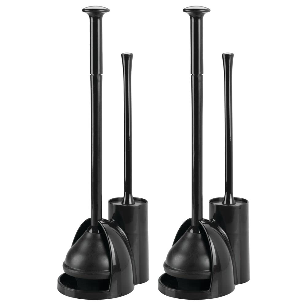 mDesign Hidden Toilet Brush and Plunger Set with Holder - Modern Bathroom Cleaning Combo (2-Pack, Black) - Aura Collection - Perfect for Small Bathrooms & Tight Spaces