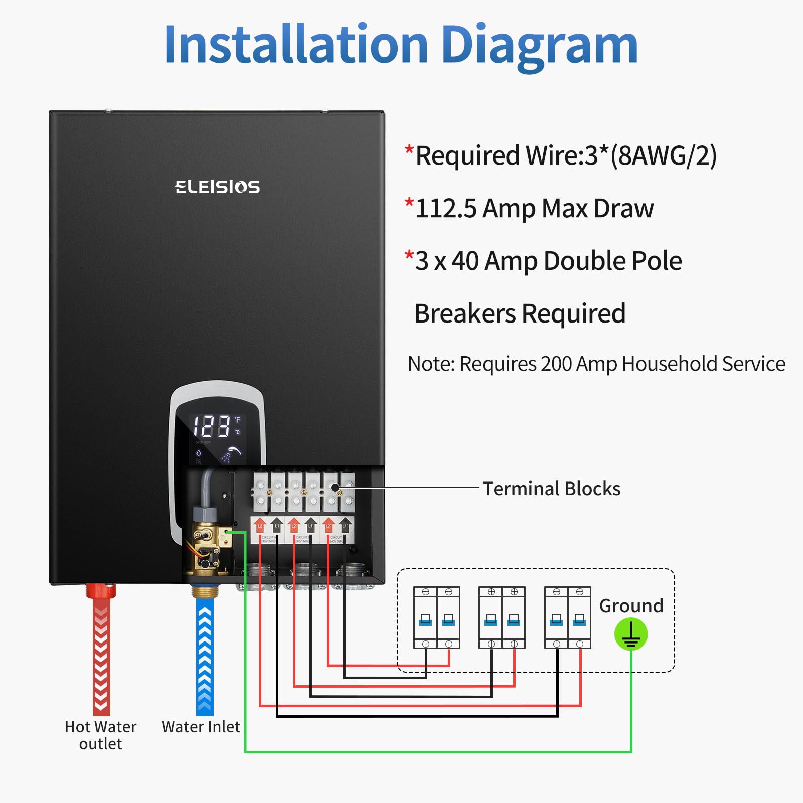 27kW Tankless Electric Water Heater 240V - Instant On-Demand Hot Water System with Energy-Saving LED Display & Smart Self-Modulation Technology - Perfect for Homes, Apartments, RV Living & Commercial Use