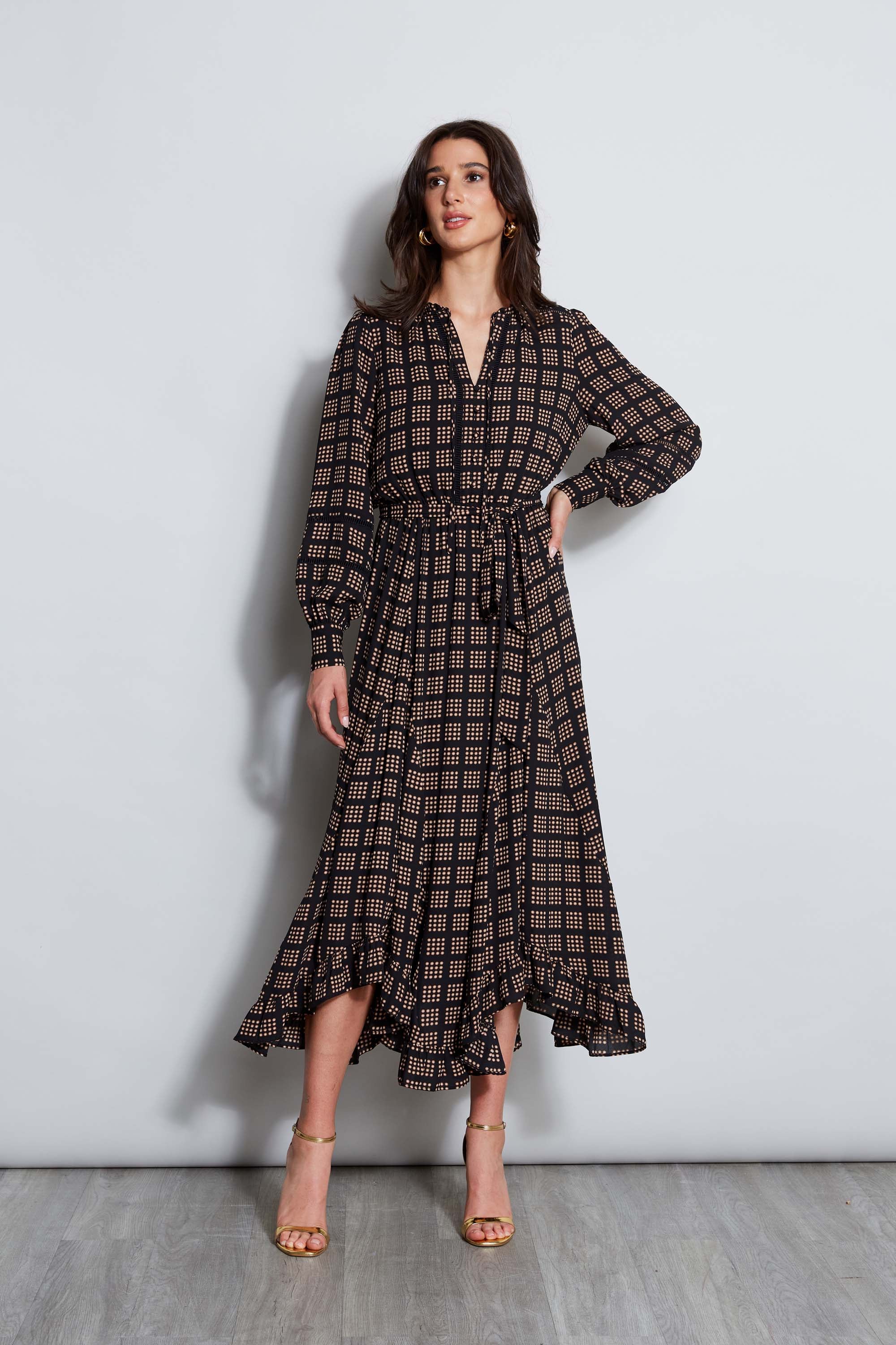Tahari Icon Dot Midi Dress - Floral Print A-Line Dress for Women, Perfect for Office, Cocktail Parties & Special Occasions