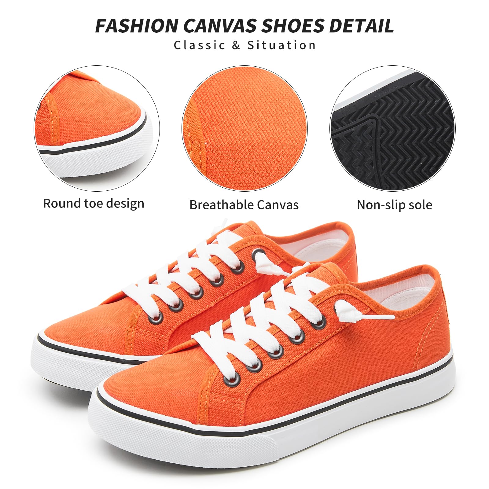 Women's Slip-On Canvas Sneakers - Non-Slip Casual Loafers with Lace-Up Design | Comfortable Low Top White & Black Fashion Shoes for Walking, Travel & Everyday Wear