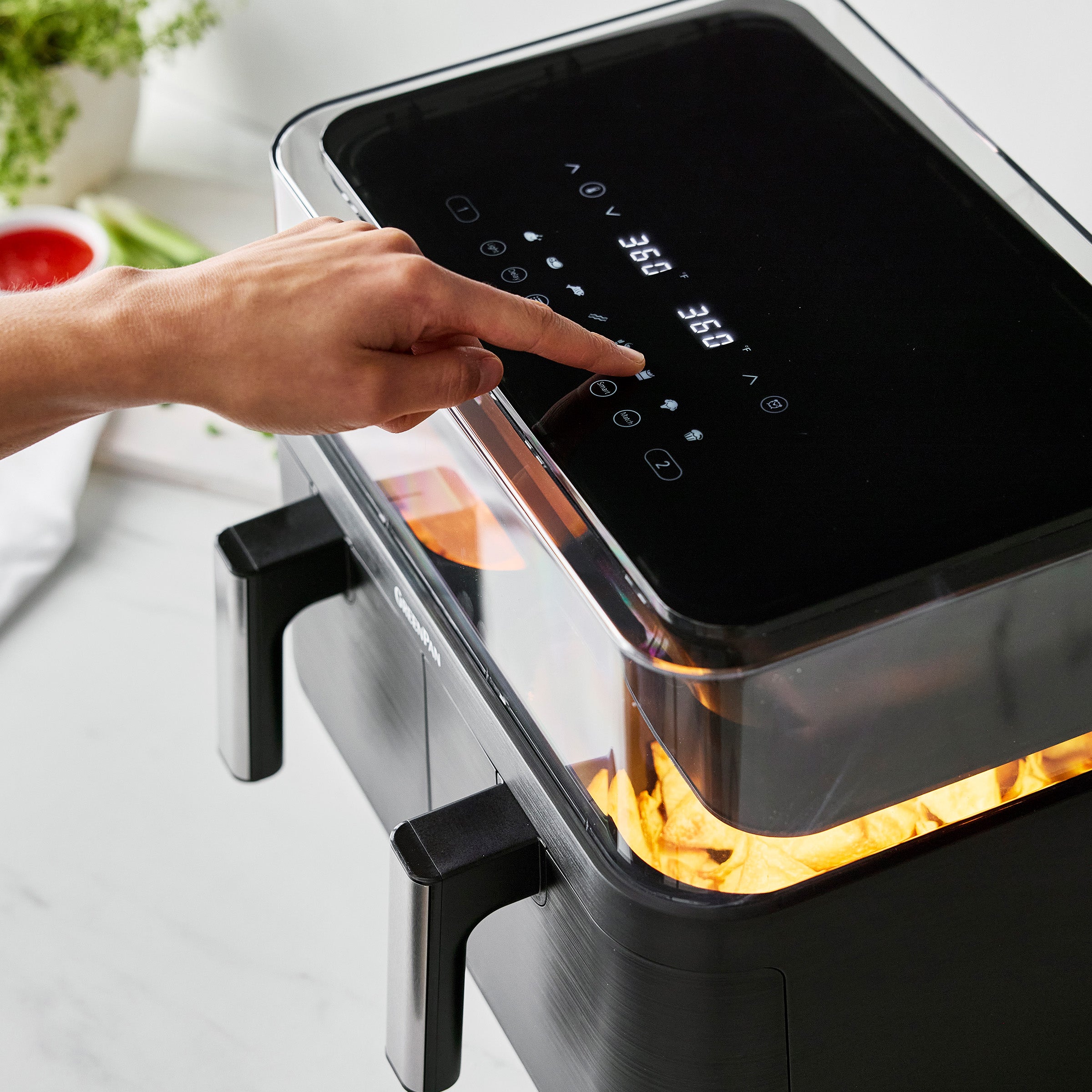 Bistro 10 Quart 360˚ Clear View Double Air Fryer - Large Capacity, Digital Touchscreen, Healthy Cooking for Family Meals, Snacks & Party Foods | Perfect for Roasting, Baking, Grilling & Reheating