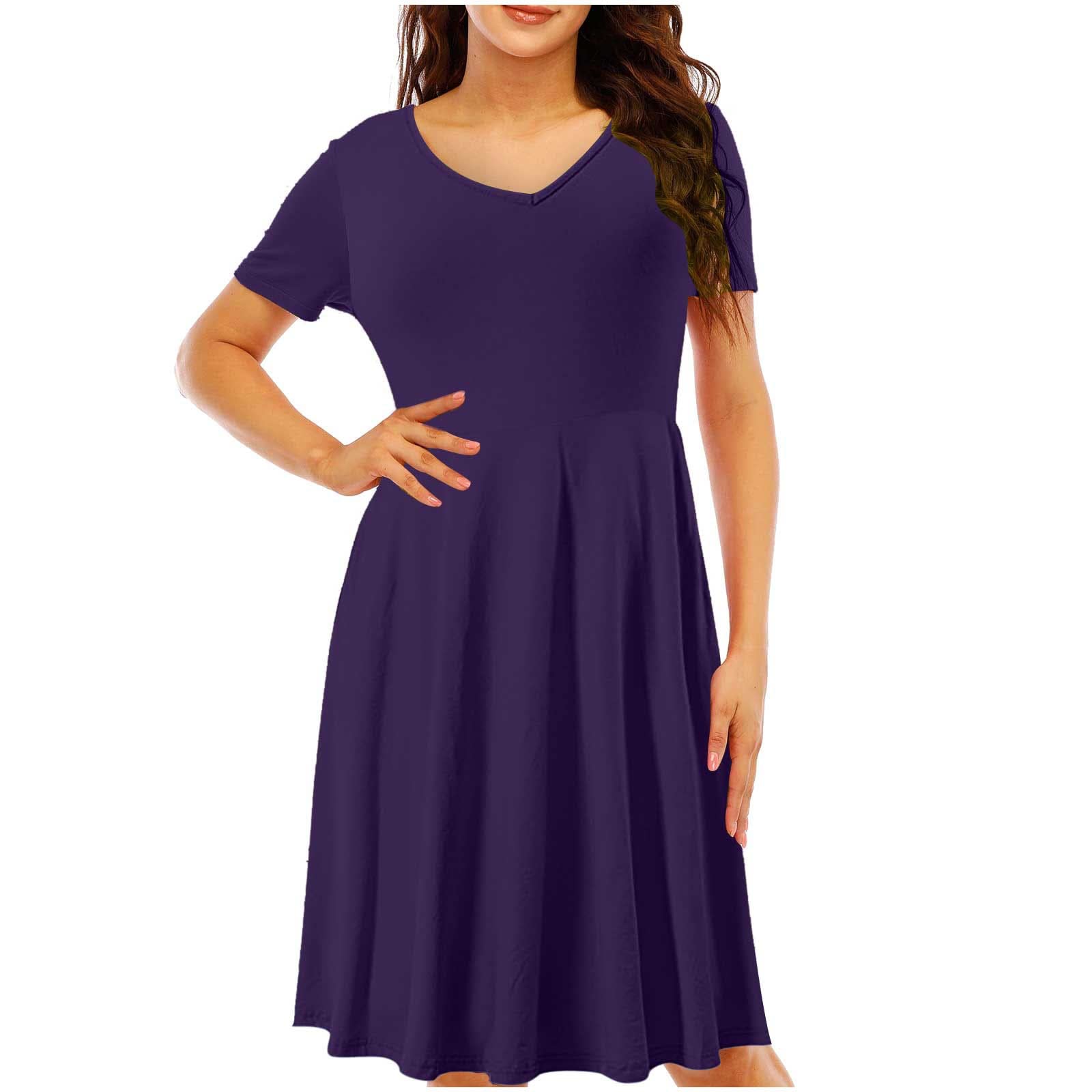 BOXIACEY Women's Summer Dresses 2023 - Comfortable Short Sleeve V-Neck Casual Dress in Black - Plus Size Flowy Maxi Dress for Beach, Vacation & Everyday Wear