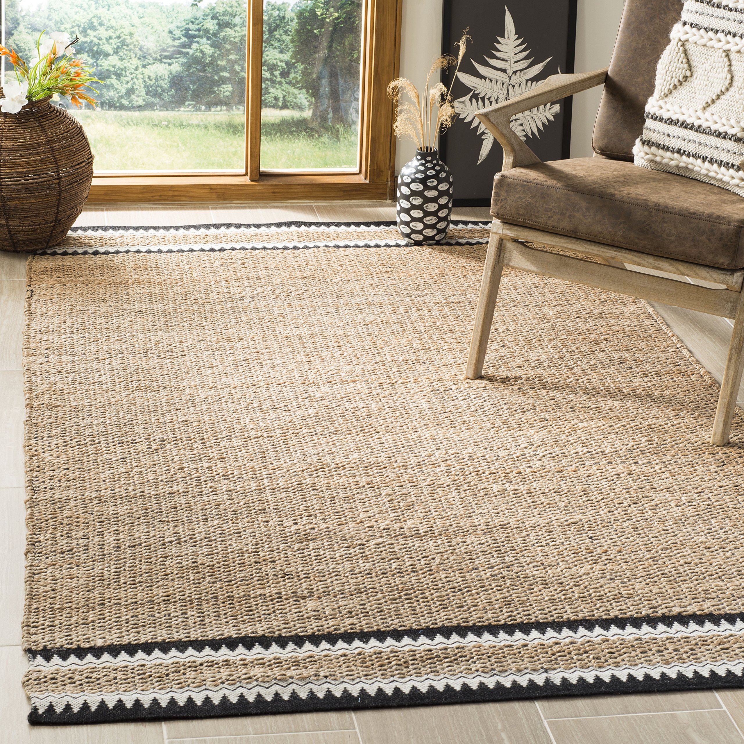 SAFAVIEH Handmade Natural Fiber Jute Area Rug 6' x 9' - Farmhouse Boho Coastal Rustic Style in Natural & Black (NF874B) | Durable for High Traffic Areas | Perfect for Living Room, Bedroom, Dining Room & Home Decor