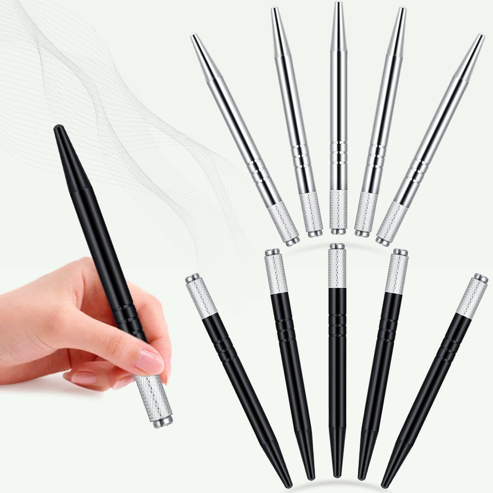 10-Piece Microblading Pen Set - Manual Eyebrow Microblade Tools with Aluminum Handles (Silver & Black) - Professional Salon-Grade Makeup Supplies for Perfect Eyebrow Shaping & Tattooing