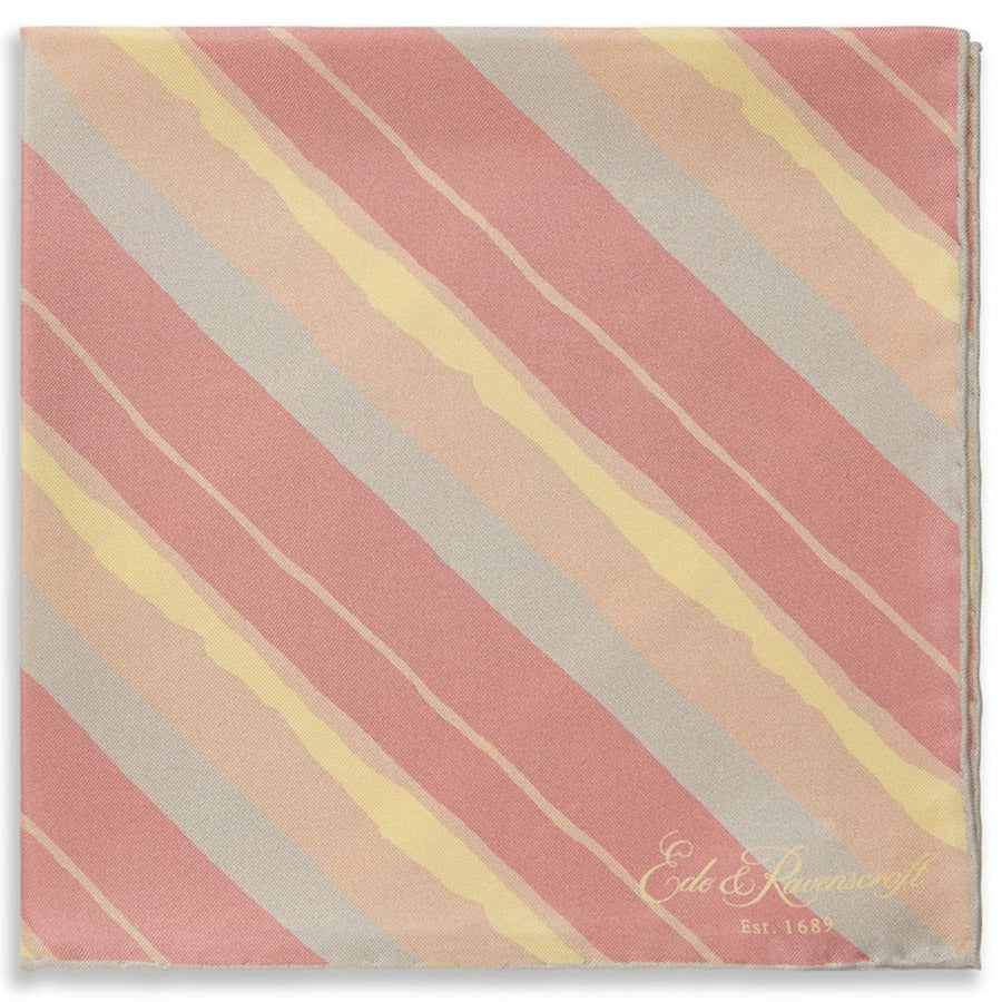Elegant Pink and Yellow Striped Silk Pocket Square for Men - Perfect for Weddings, Business Meetings & Formal Events