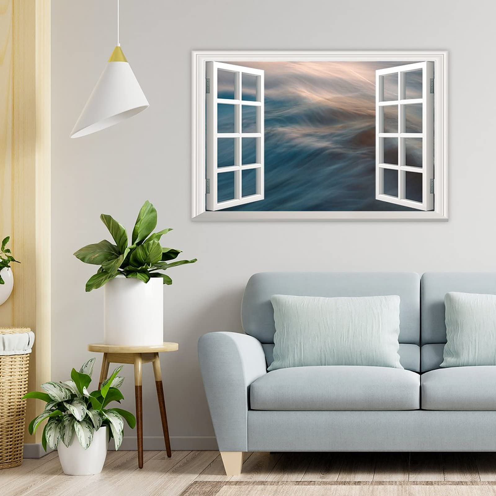Framed Canvas Wall Art - Window View Surge Ready to Hang Painting for Living Room, Bedroom & Beach House Decor | Perfect for Home, Office & Vacation Rental Wall Decor