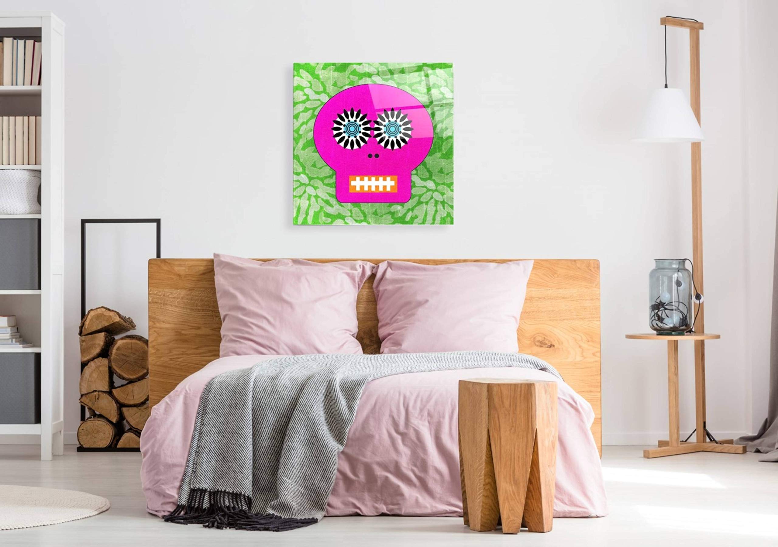 Epic 'Day of the Dead II' Acrylic Glass Wall Art by Linda Woods - 36x36 Inches Mexican Folk Art Painting - Perfect for Home Decor, Living Room, or Office