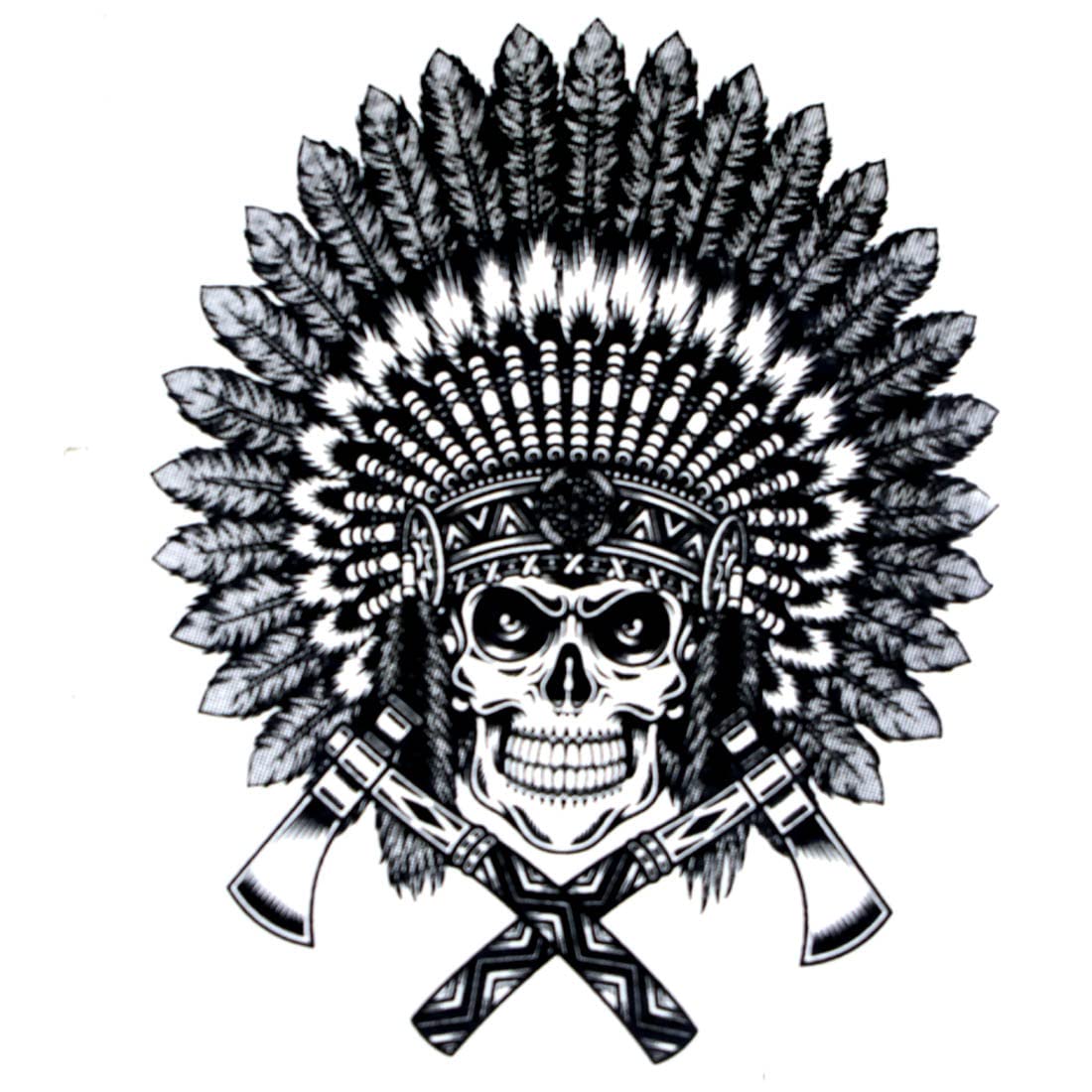 AFH Tribal Head Skull Waterproof Temporary Tattoo Stickers for Men & Women - Long Lasting Fake Tattoos for Halloween, Cosplay, Parties & Festivals