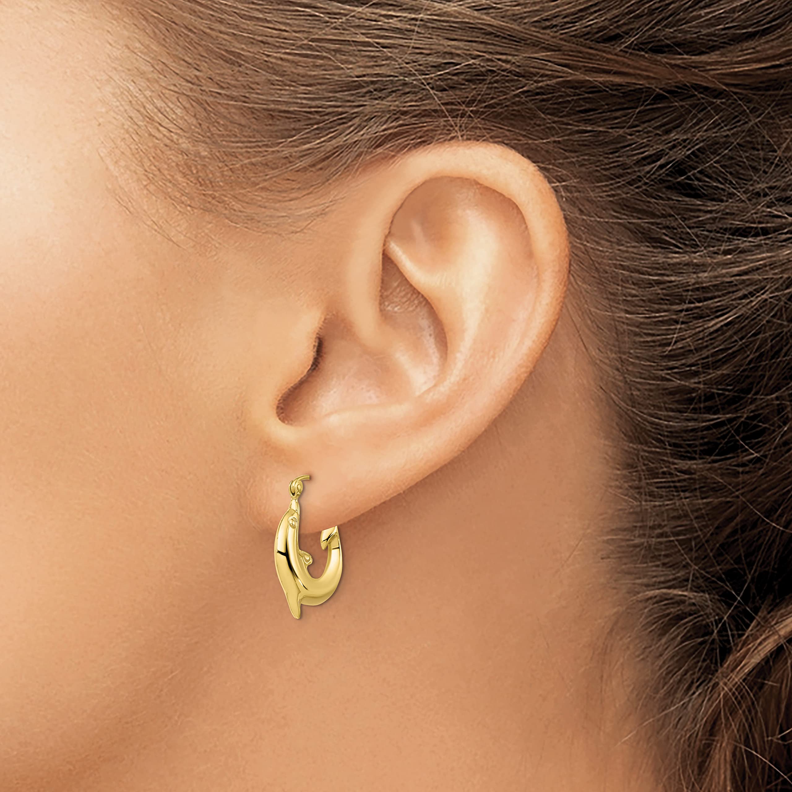 10K Solid Yellow Gold Sea Dolphin Hoop Earrings - Ocean Fish Beach Nautical Jewelry for Women - Perfect for Beach Vacations, Summer Outfits & Gift Giving